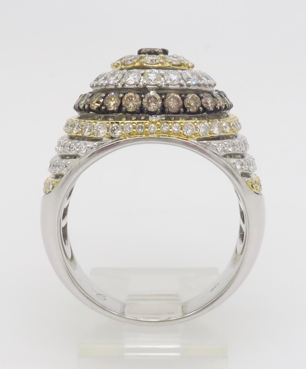 Men's Chocolate, White & Light Yellow Diamond Ring For Sale 9