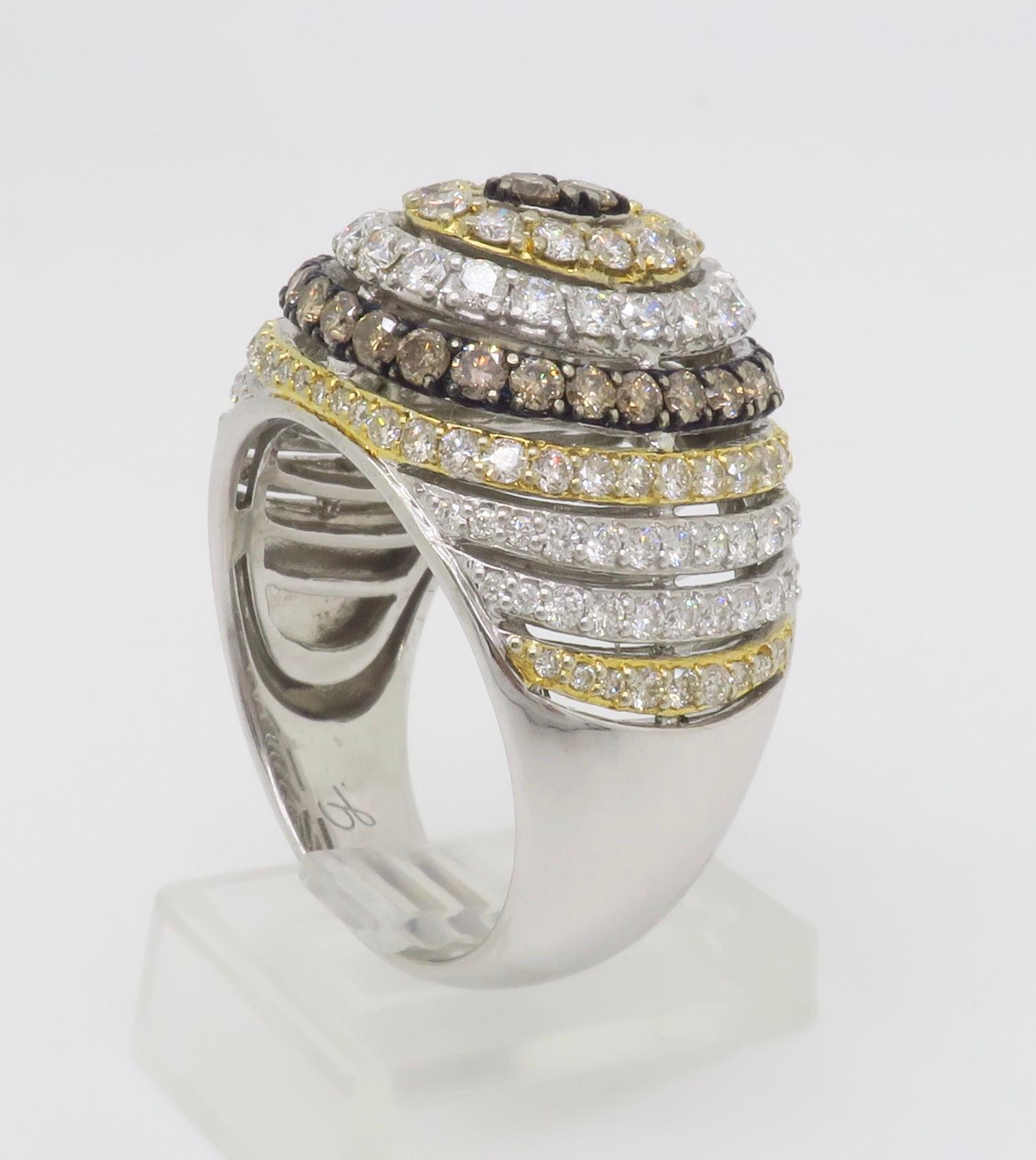 Men's Chocolate, White & Light Yellow Diamond Ring For Sale 10