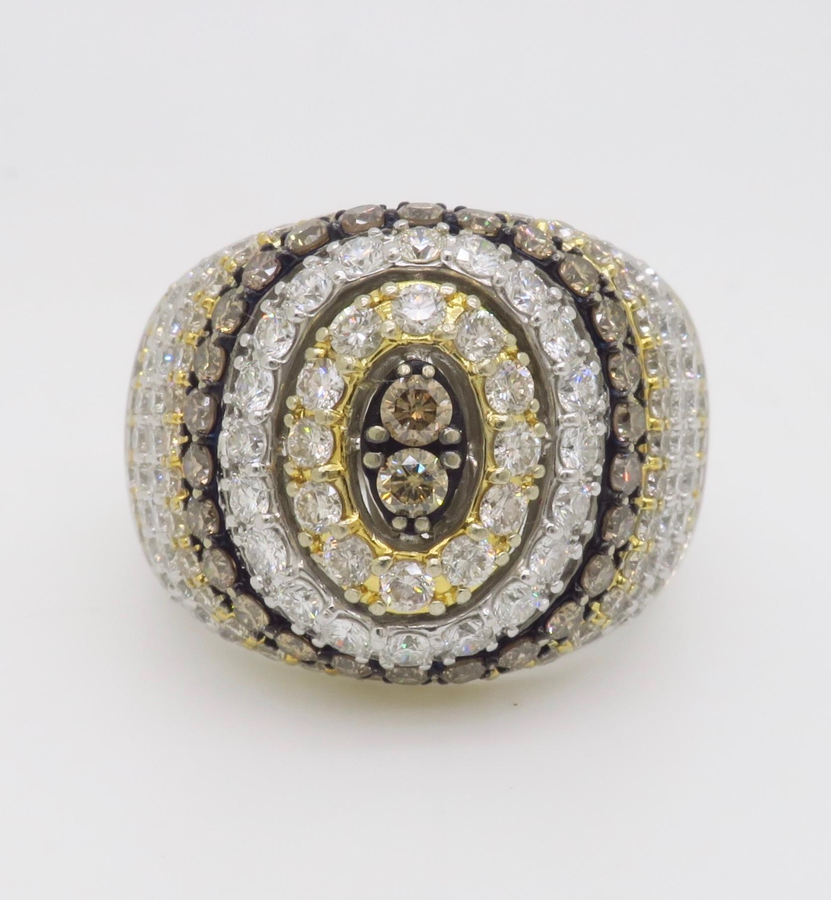 Men's Chocolate, White & Light Yellow Diamond Ring For Sale 11