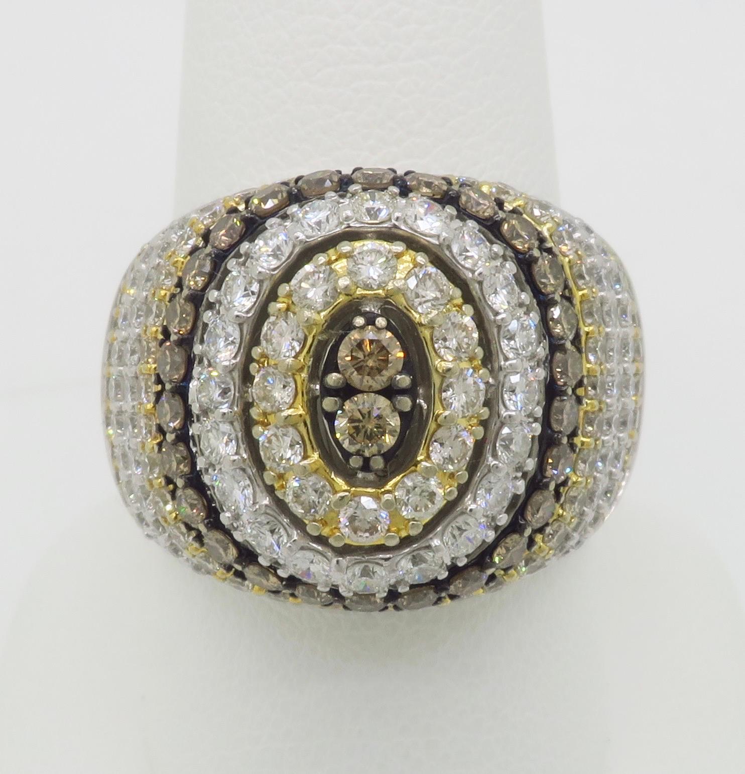 Men's Chocolate, White & Light Yellow Diamond Ring In New Condition For Sale In Webster, NY