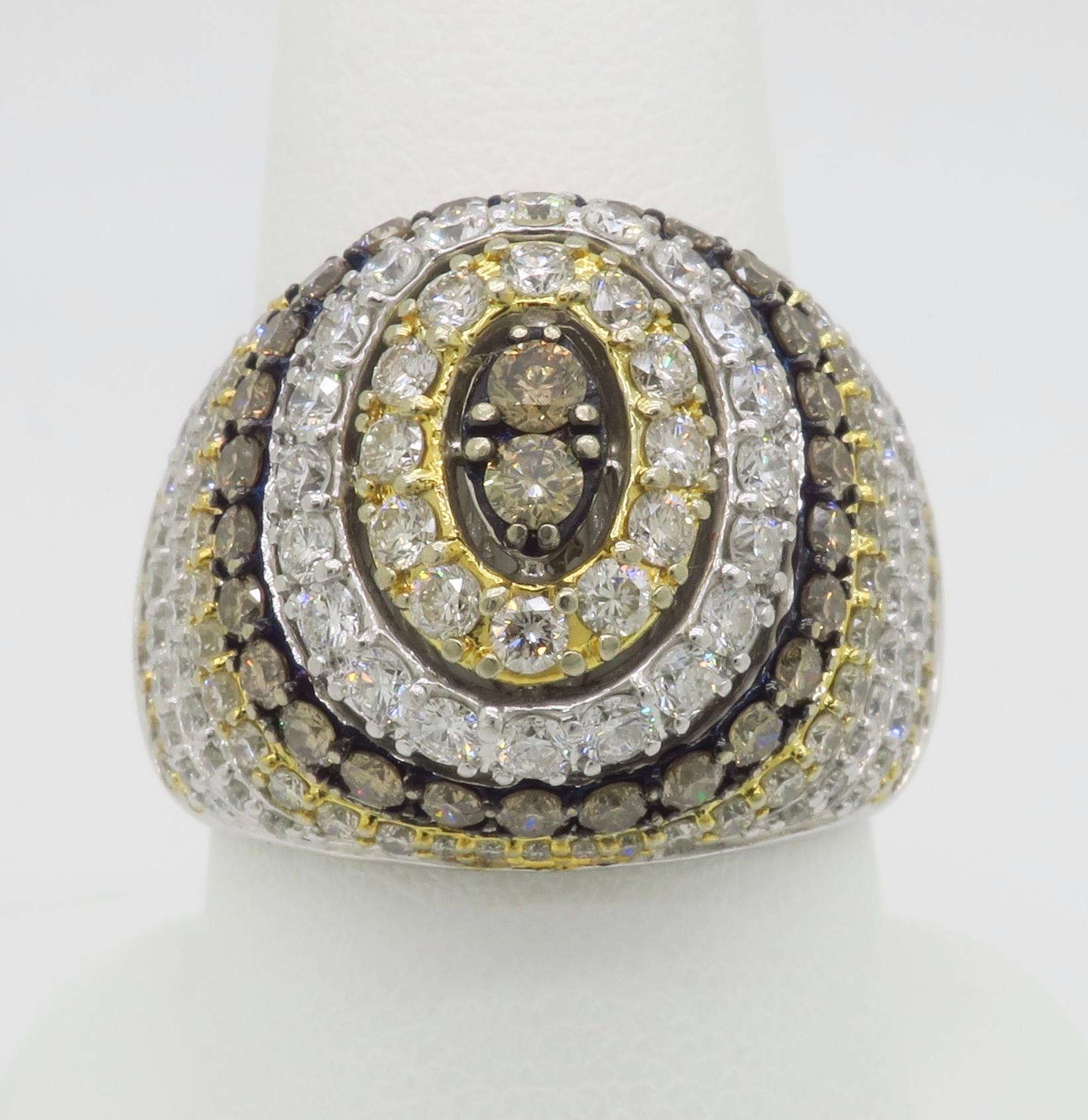 Women's or Men's Men's Chocolate, White & Light Yellow Diamond Ring For Sale