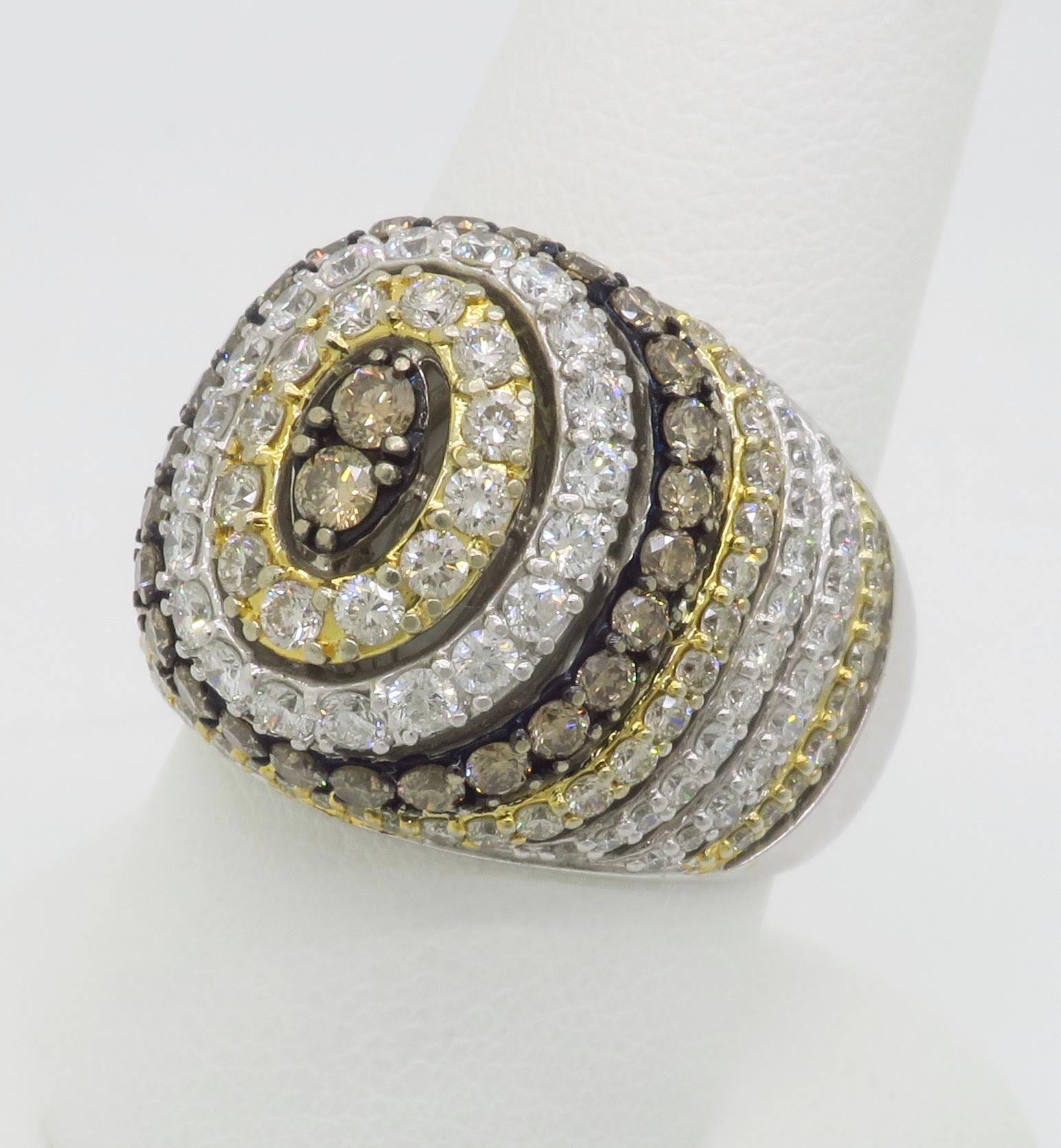 Men's Chocolate, White & Light Yellow Diamond Ring For Sale 1