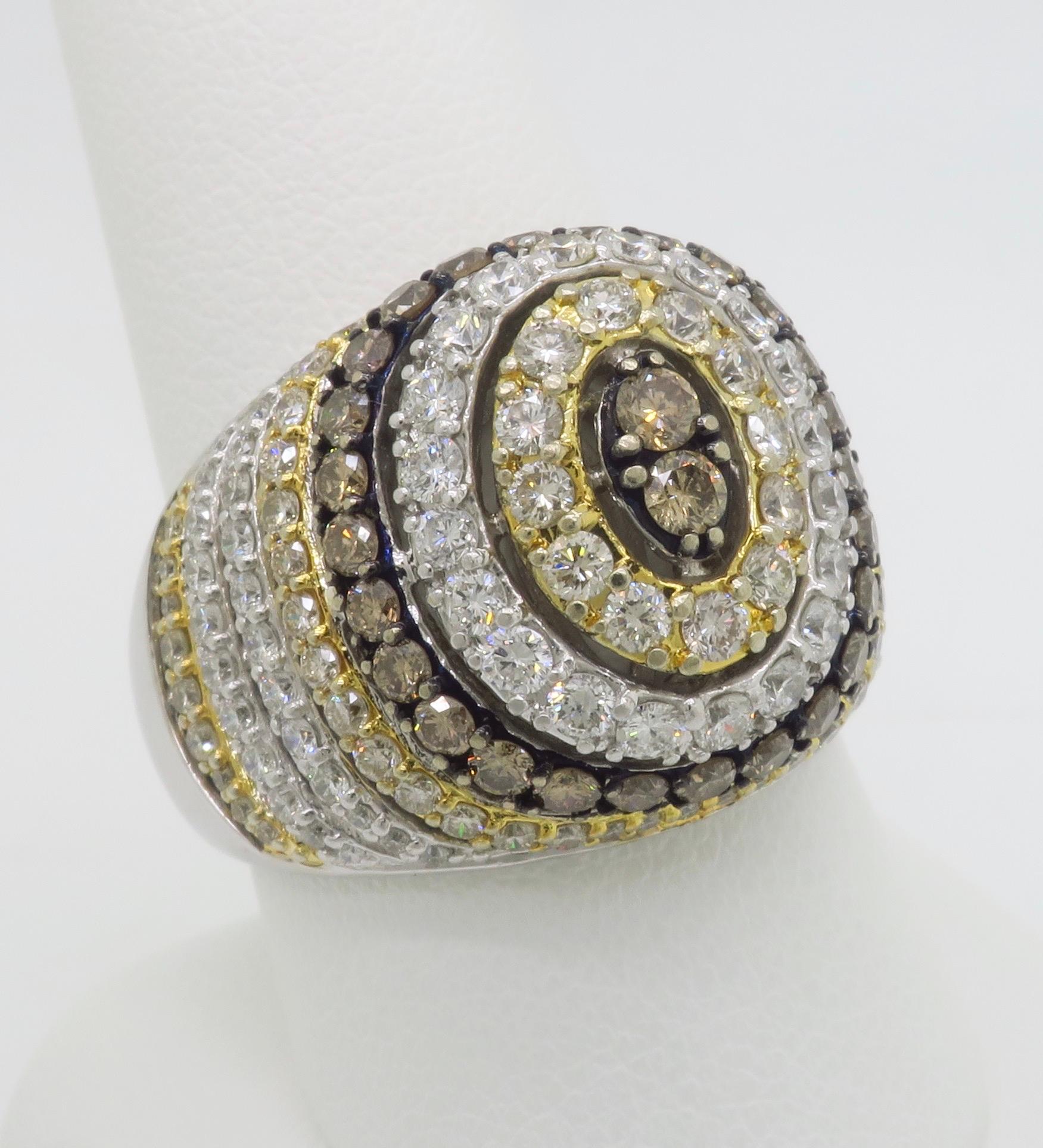 Men's Chocolate, White & Light Yellow Diamond Ring For Sale 2