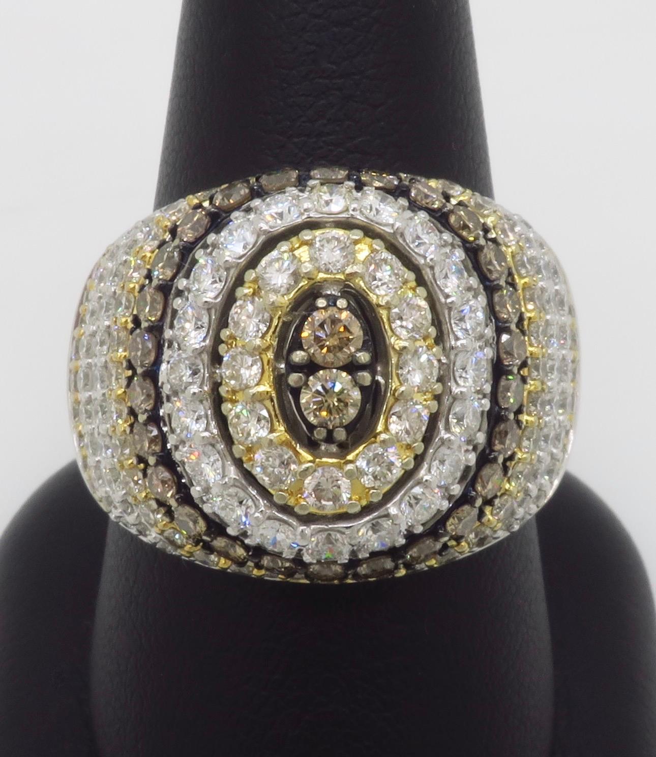 Men's Chocolate, White & Light Yellow Diamond Ring For Sale 3