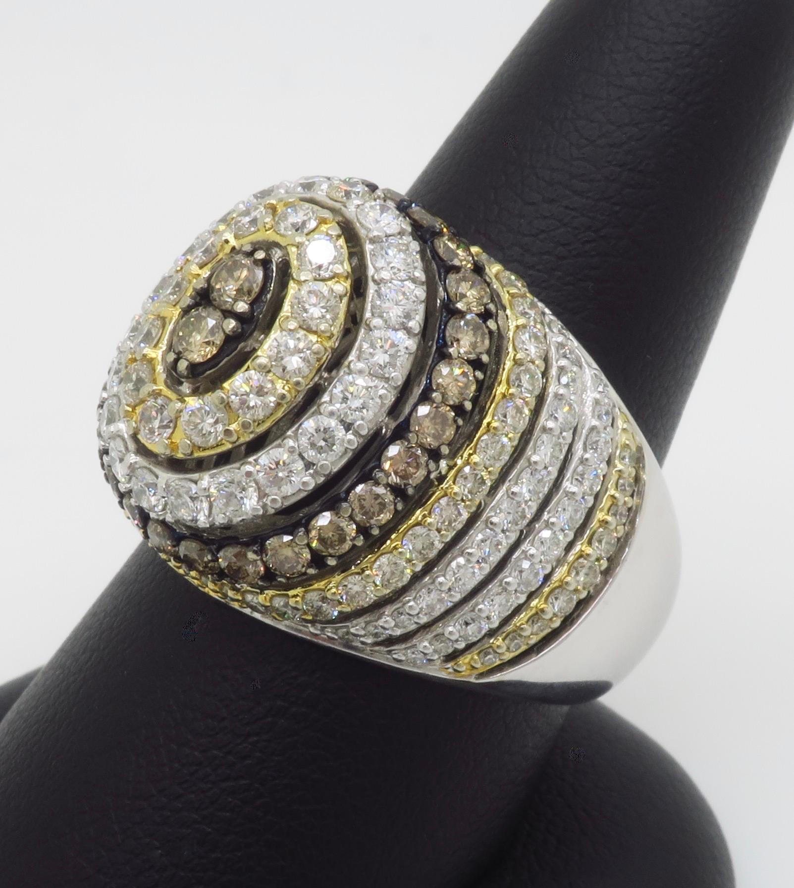 Men's Chocolate, White & Light Yellow Diamond Ring For Sale 4