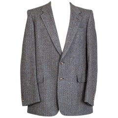 Vintage Men’s Christian Dior 2-Button Gray-Blue Herringbone Sport Jacket- 42-44 L, 1970s