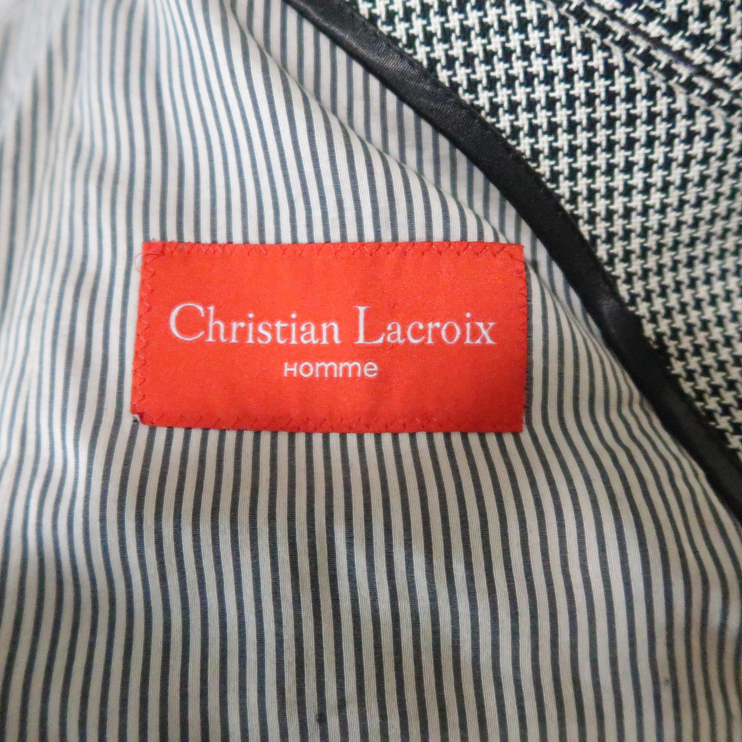 Men's CHRISTIAN LACROIX 40 Regular Black & White Houndstooth Cotton Sport Coat 5