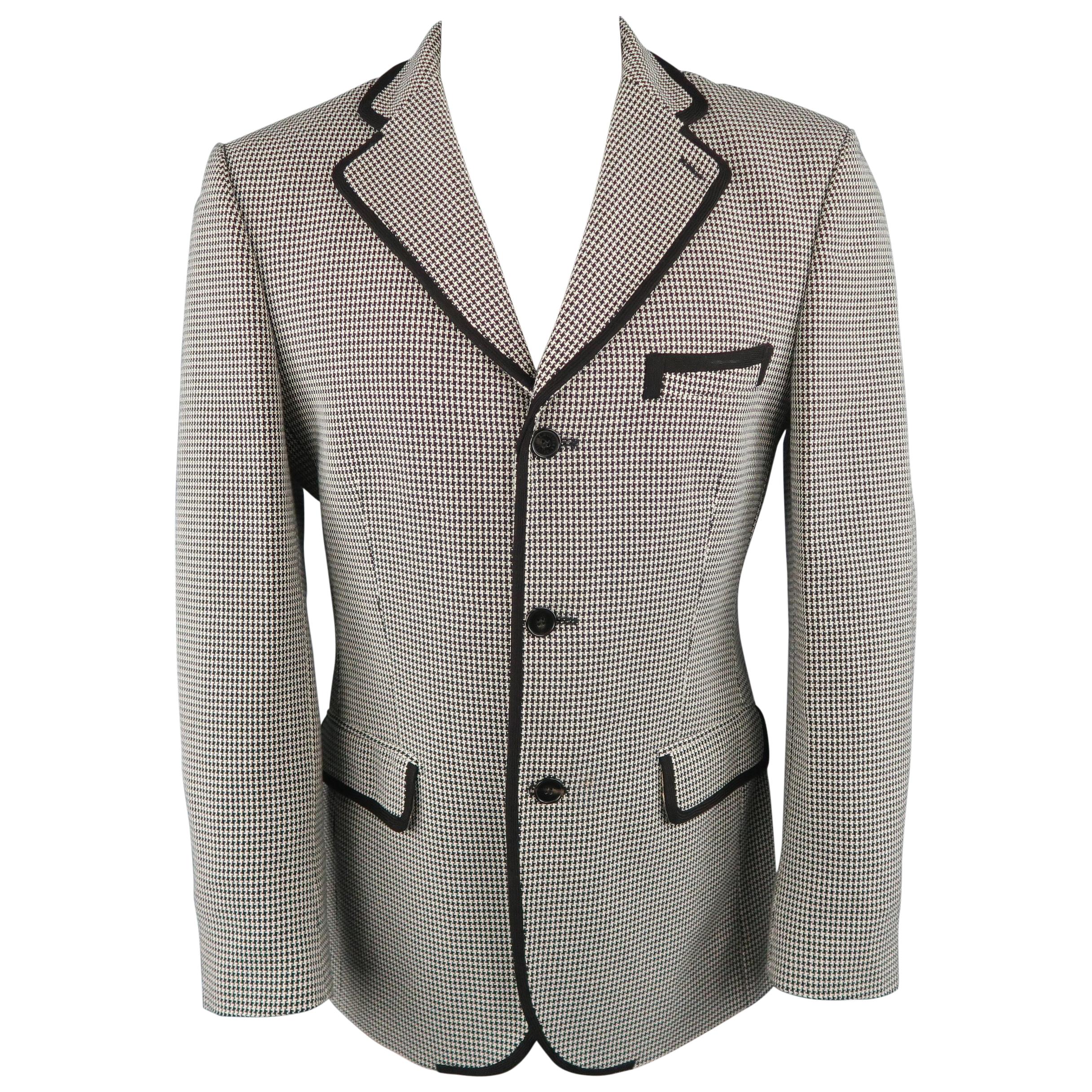 Men's CHRISTIAN LACROIX 40 Regular Black & White Houndstooth Cotton Sport Coat