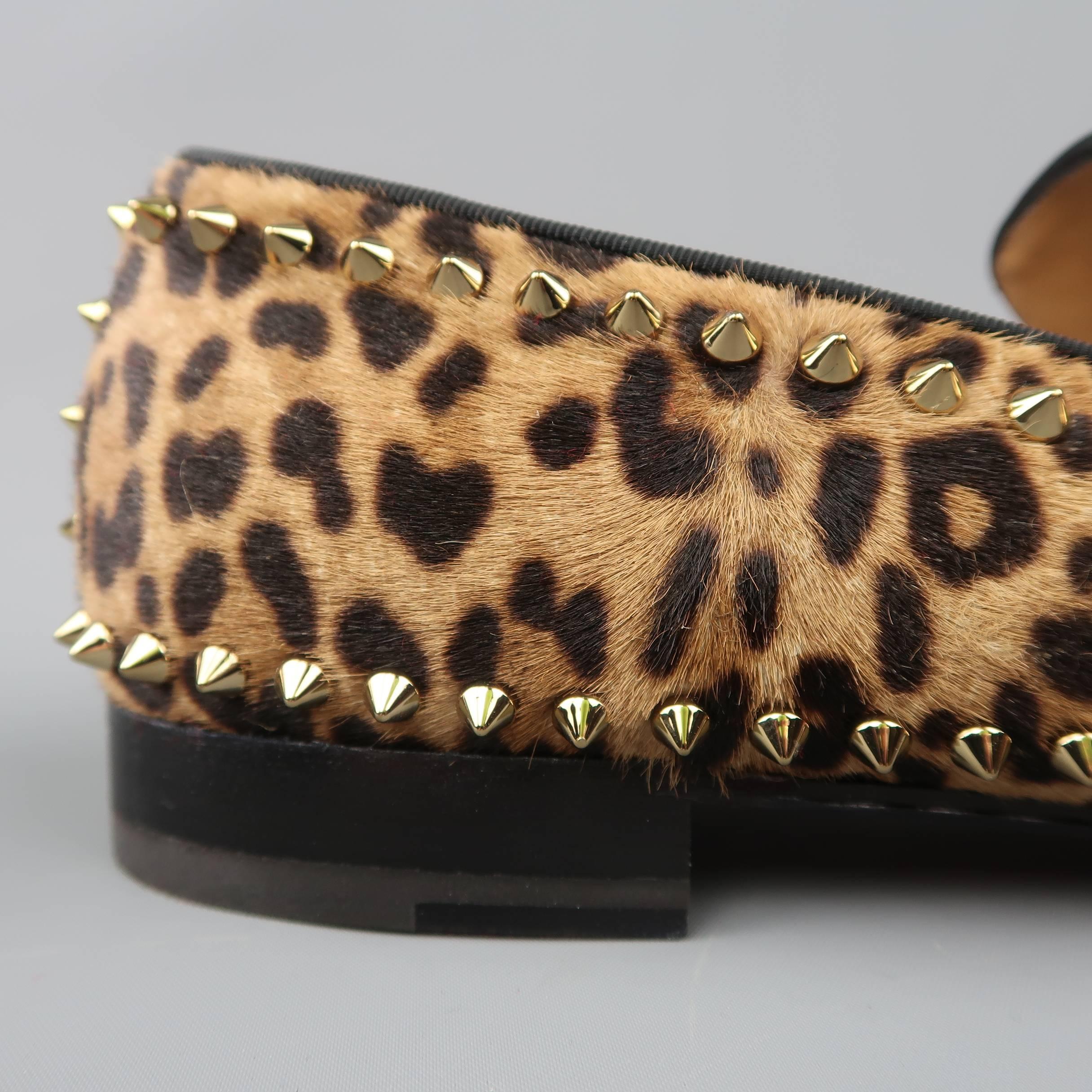 Christian Louboutin Men's Leopard Print Pony Hair Gold Spike Loafers In New Condition In San Francisco, CA