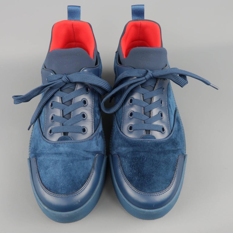 Men's CHRISTIAN LOUBOUTIN US 10 Navy Suede and Leather AURELIEN FLAT at 1stDibs