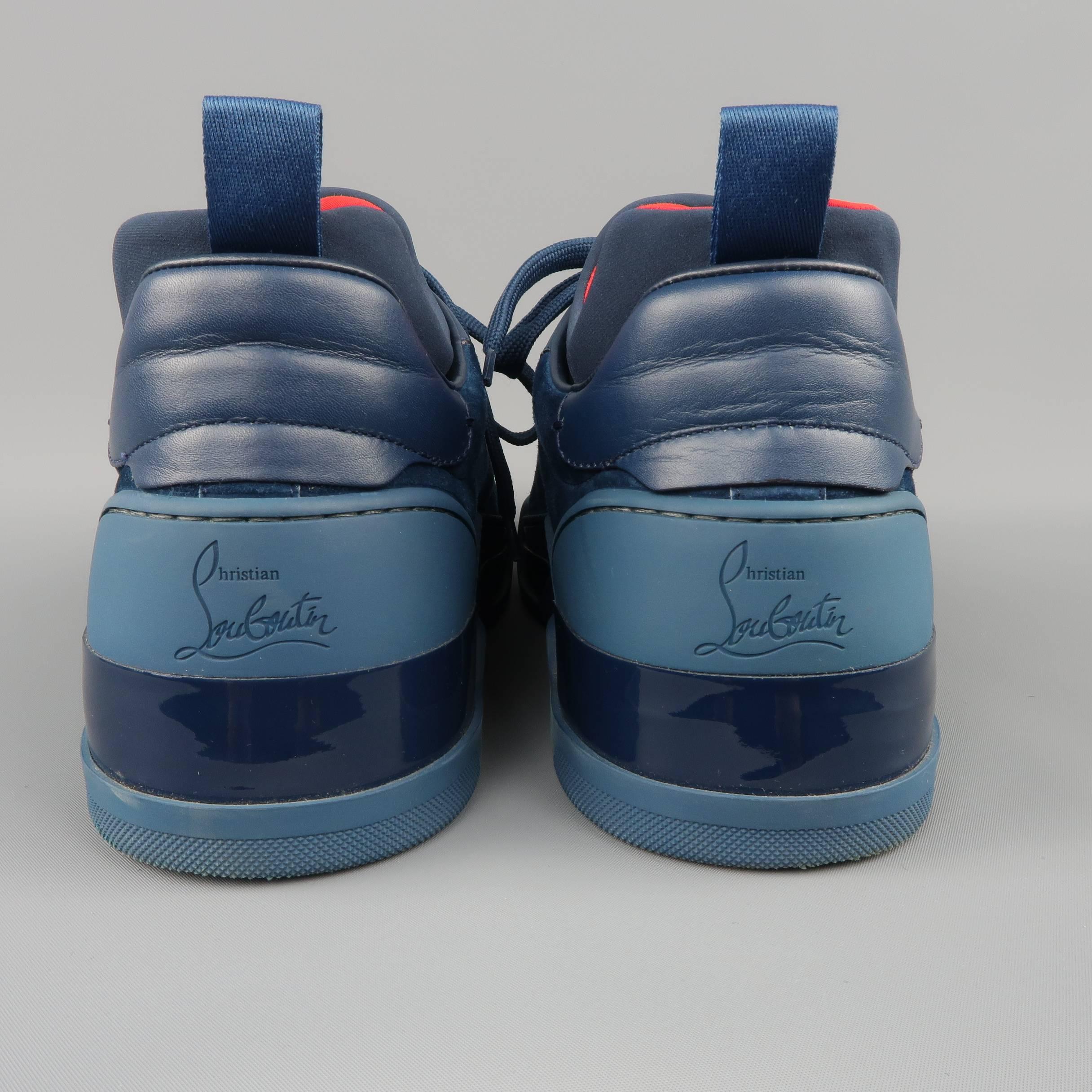 Men's CHRISTIAN LOUBOUTIN Sneakers US 10 Navy Suede & Leather AURELIEN FLAT In Good Condition In San Francisco, CA