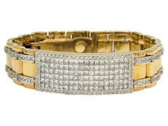 Mens Chunky ID Style Watch Link Bracelet with Diamonds in 14 Karat Yellow Gold