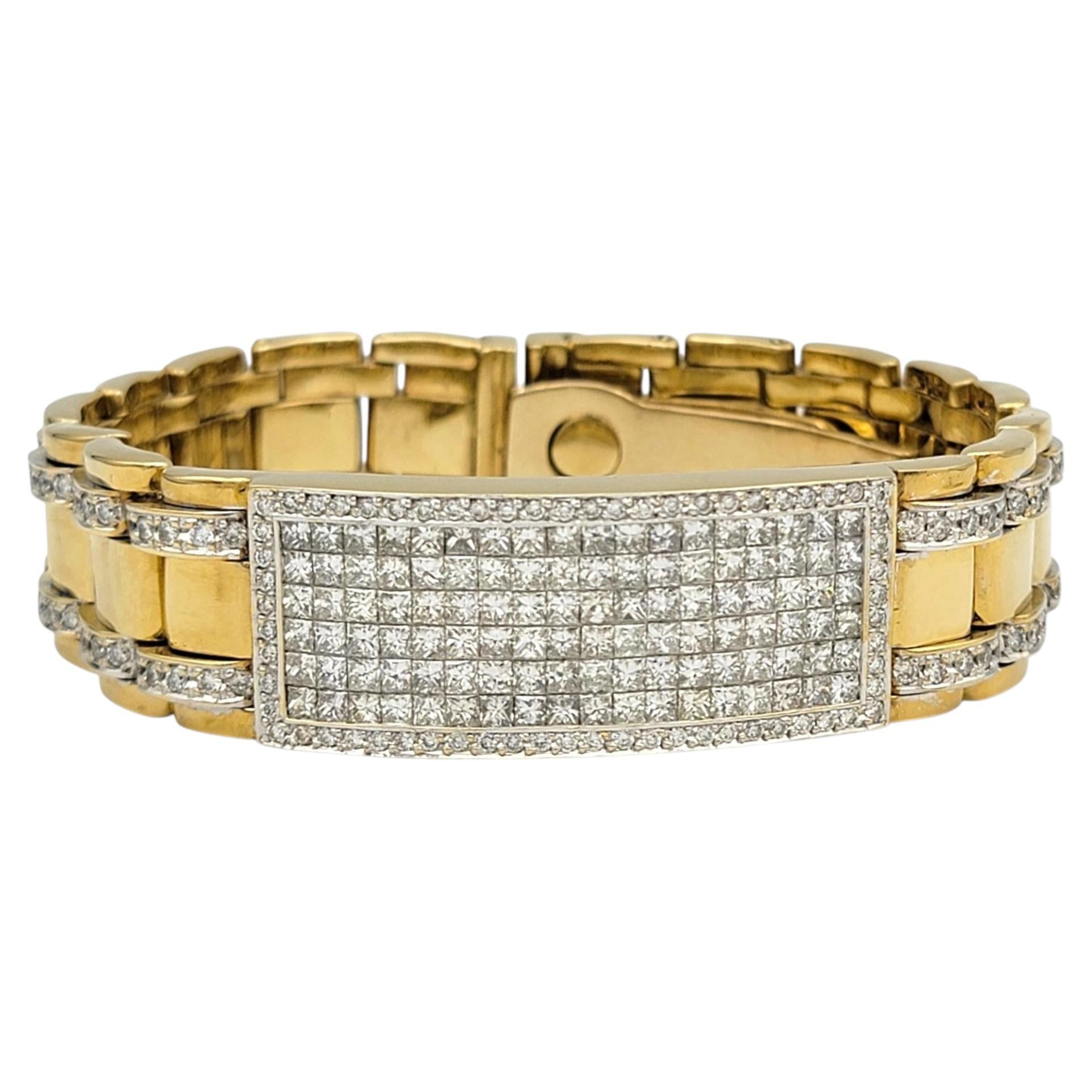 Pulsera de eslabones con diamantes en oro amarillo de 14 quilates, estilo ID para hombre