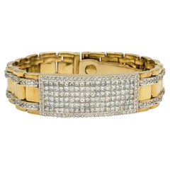 Mens Chunky ID Style Watch Link Bracelet with Diamonds in 14 Karat Yellow Gold