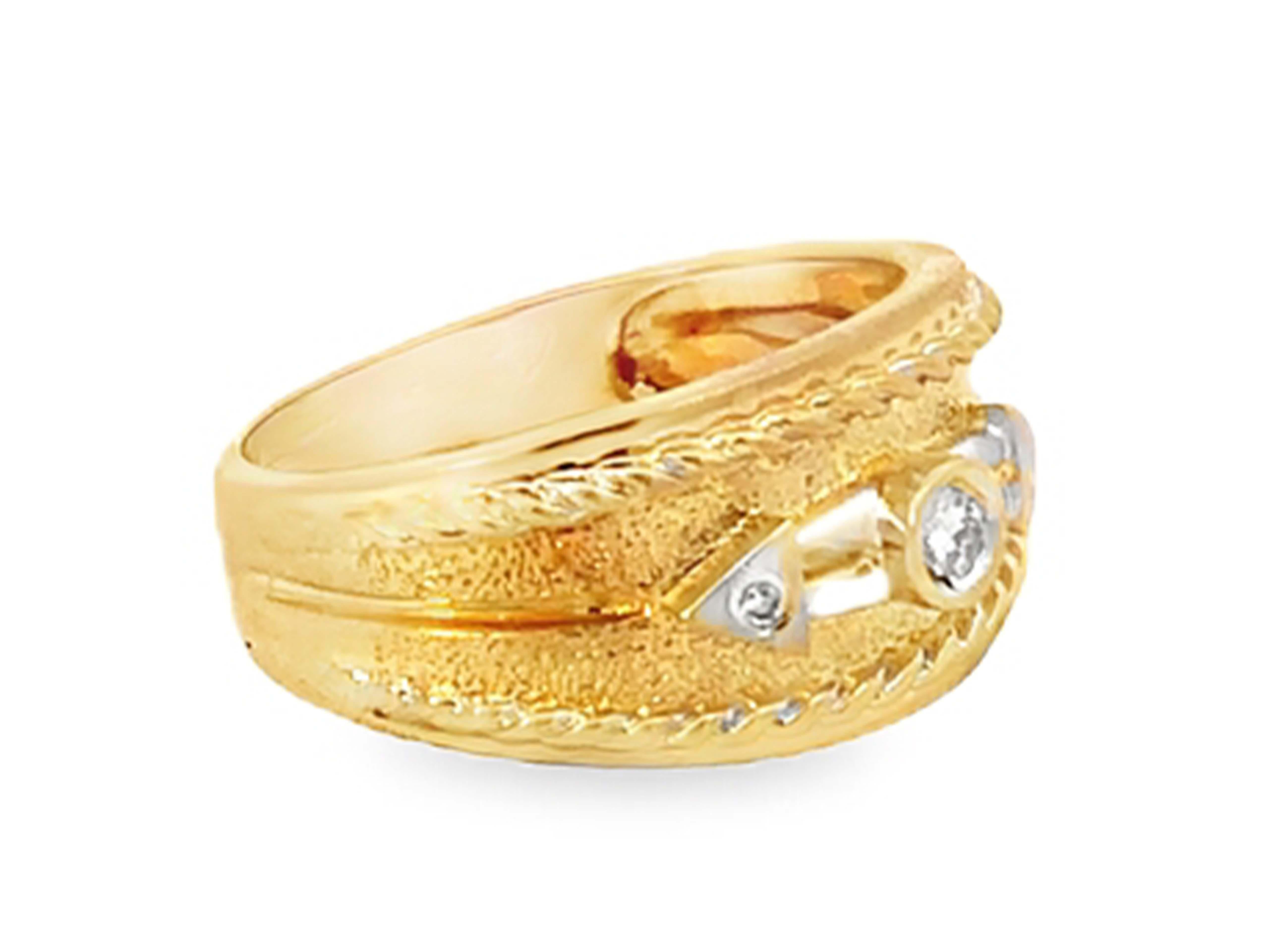 Modern Mens Cigar Band Diamond Ring 14K Yellow Gold For Sale