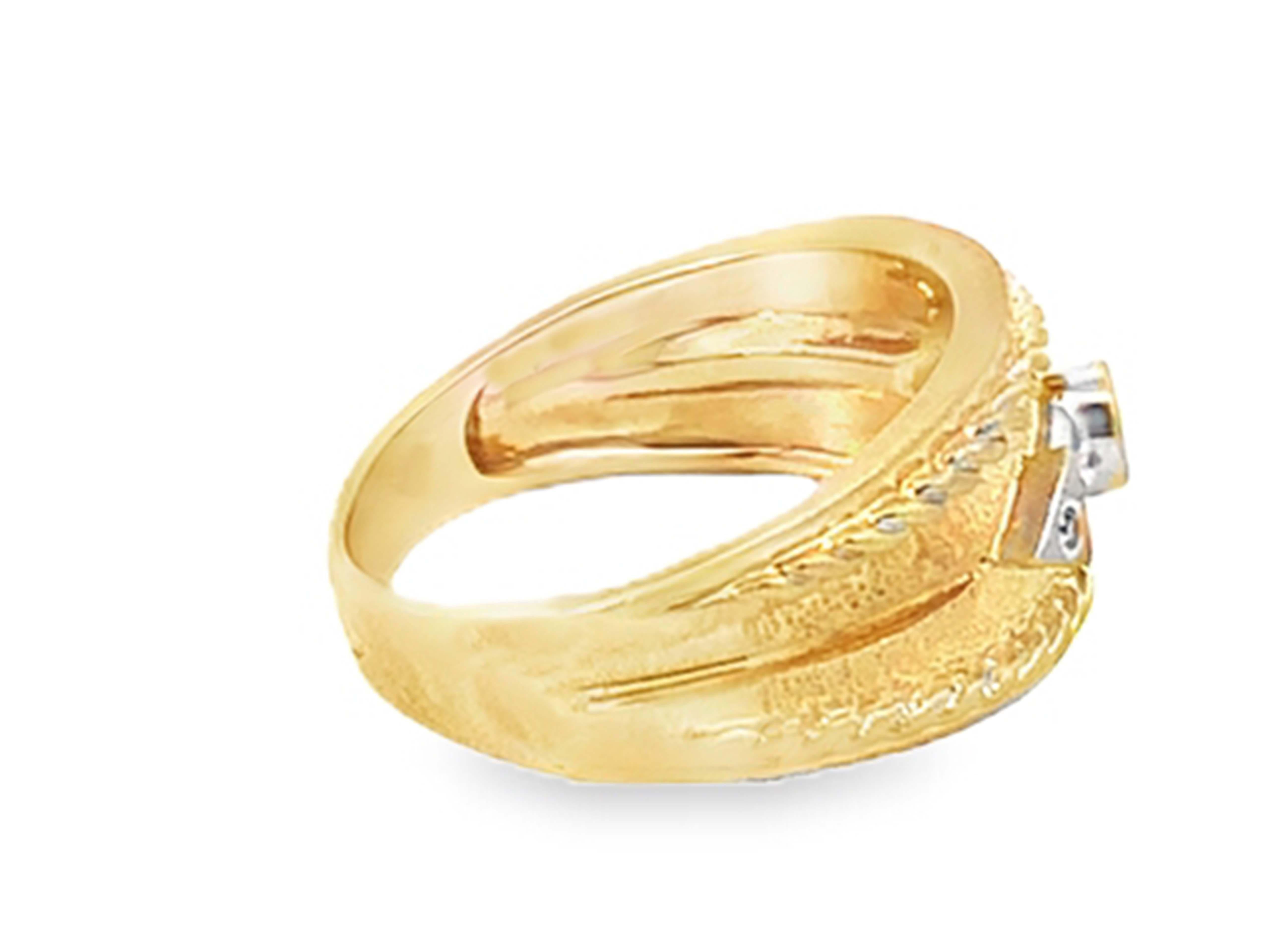 Mens Cigar Band Diamond Ring 14K Yellow Gold In Excellent Condition For Sale In Honolulu, HI