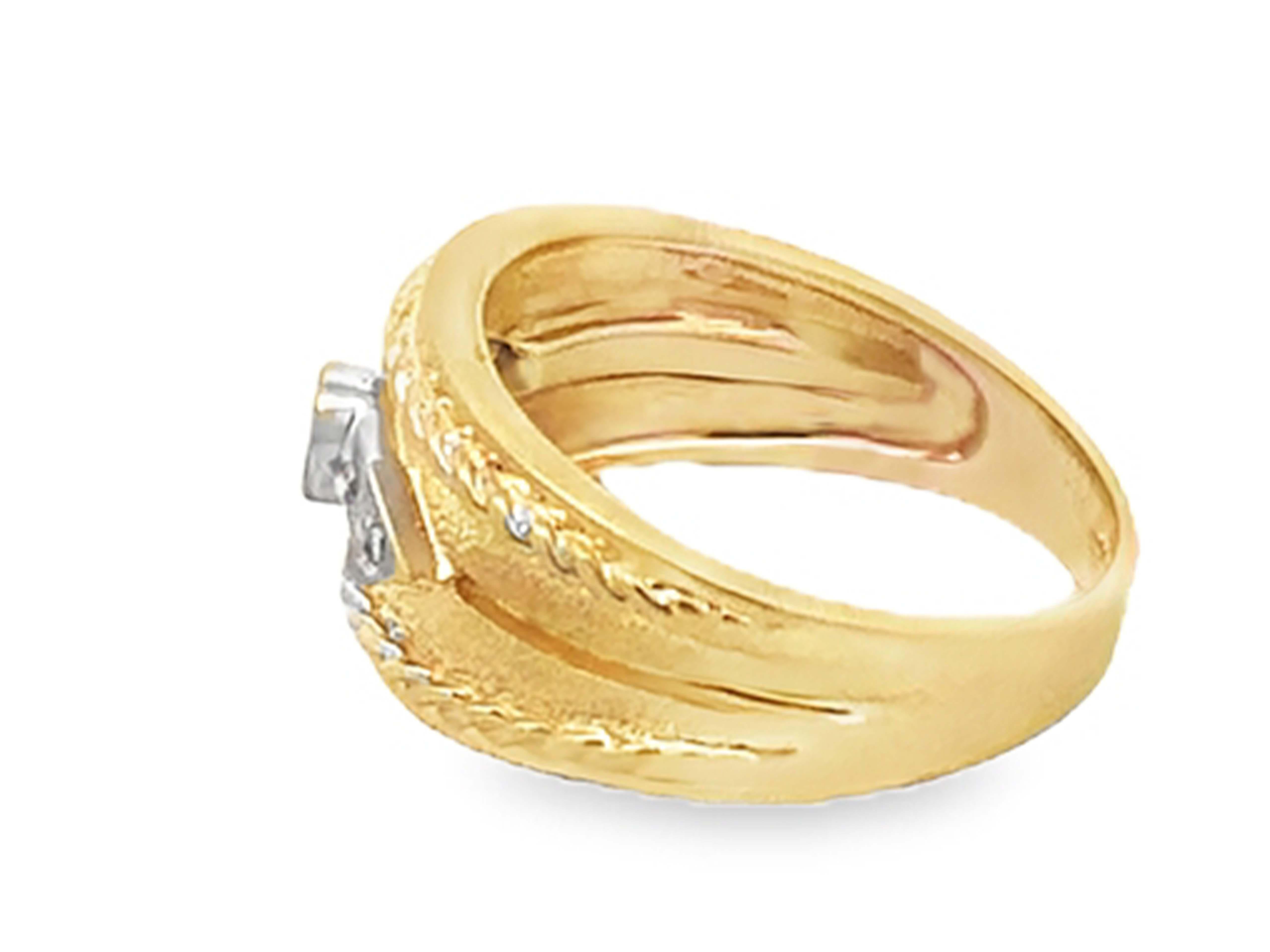 Women's or Men's Mens Cigar Band Diamond Ring 14K Yellow Gold For Sale