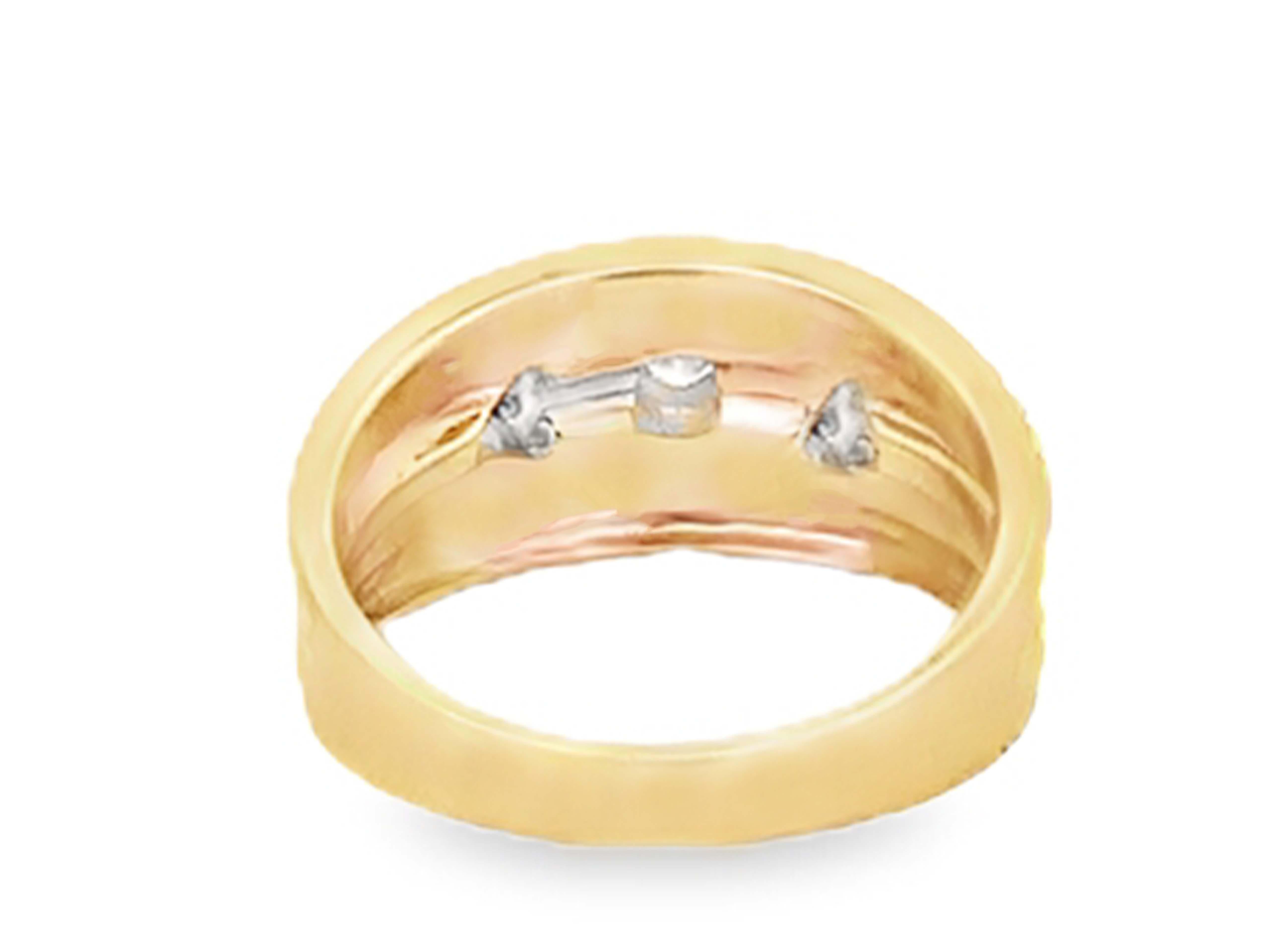 Mens Cigar Band Diamond Ring 14K Yellow Gold For Sale 1