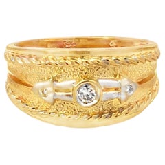 Mens Cigar Band Diamond Ring 14K Yellow Gold