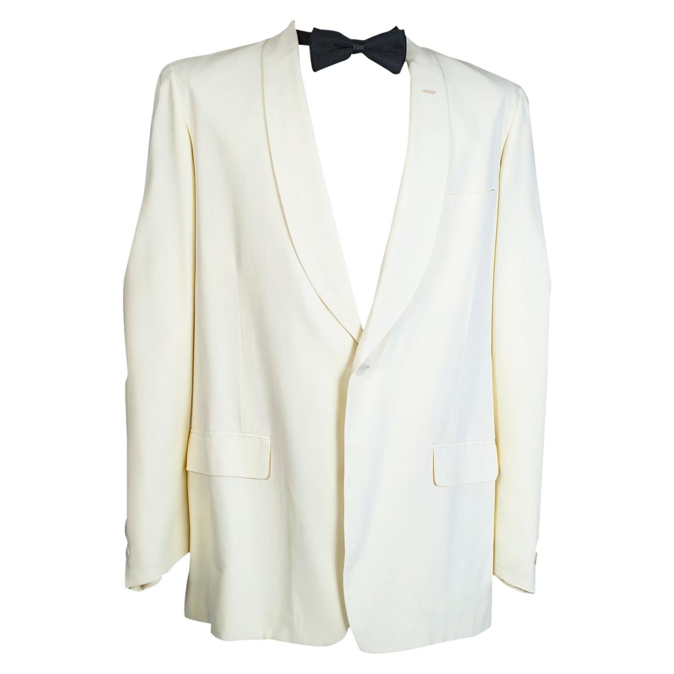 Men’s City of Paris Ivory Shawl Collar Black Tie Formal Dinner Jacket -40L, 1949 For Sale