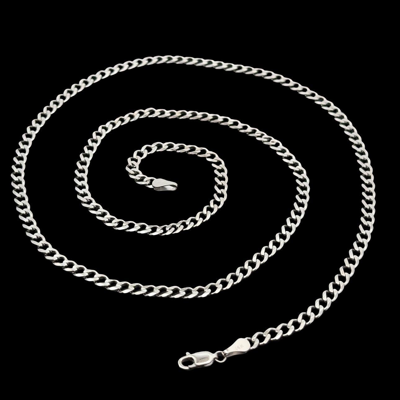 Material: Solid 14k White Gold
Weight: 15.3 Grams 
Type: 4.1mm Curb Link Chain
Length: 24