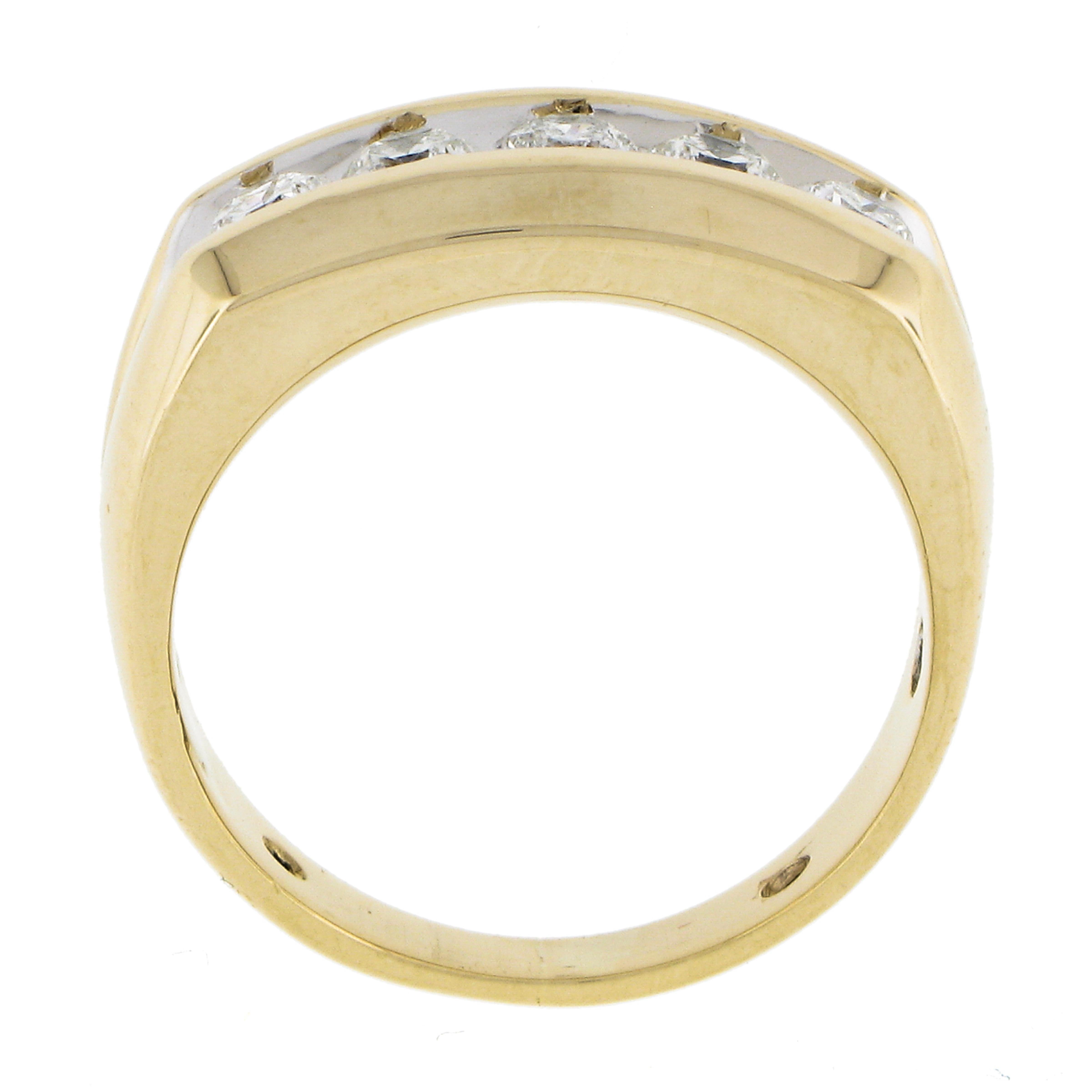 Men's Classic 14K Yellow Gold 1.0ctw Channel Set Fiery 5 Large Diamond Band Ring For Sale 3