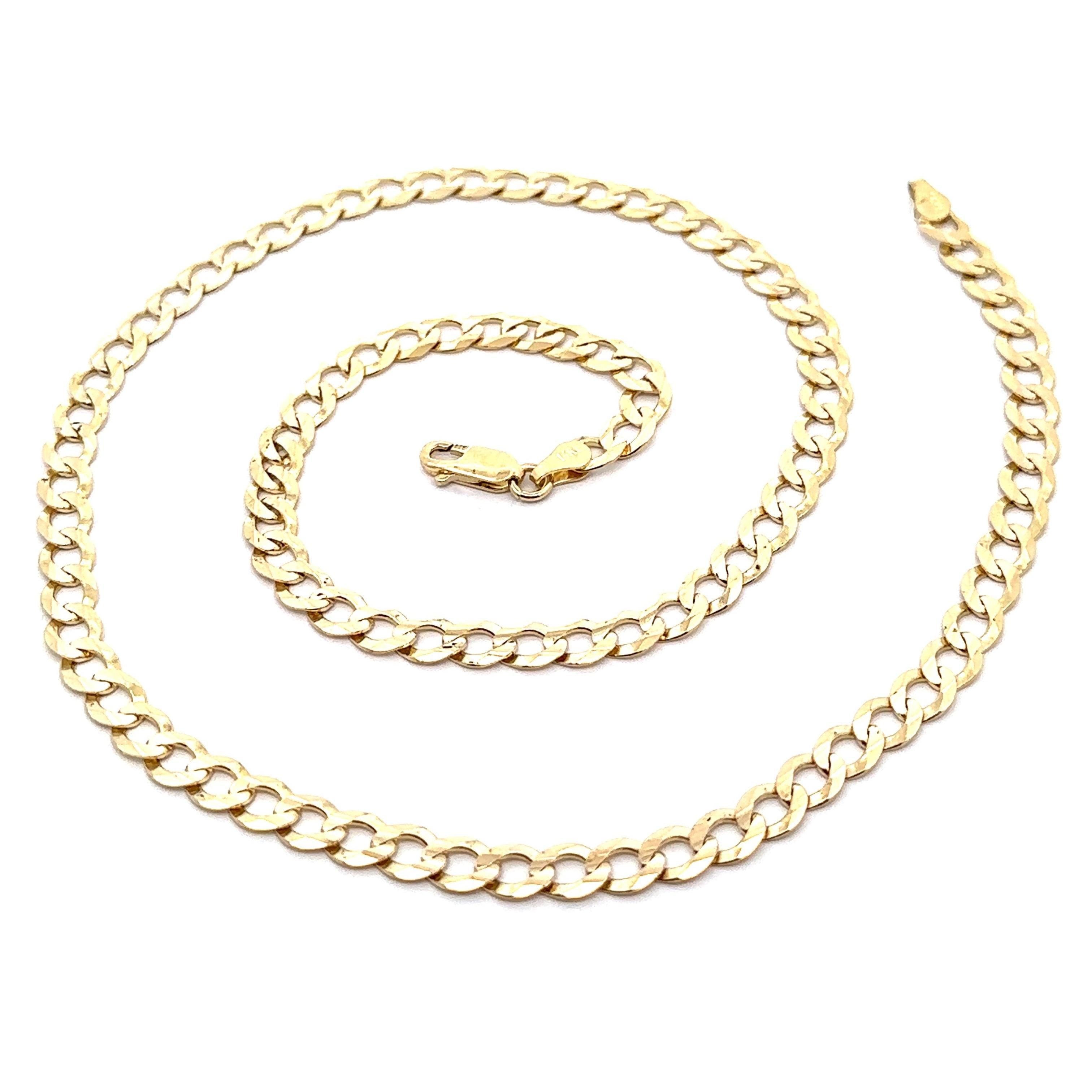 Collier classique pour hommes en or jaune 14k massif avec chaîne à maillons cubains de 20