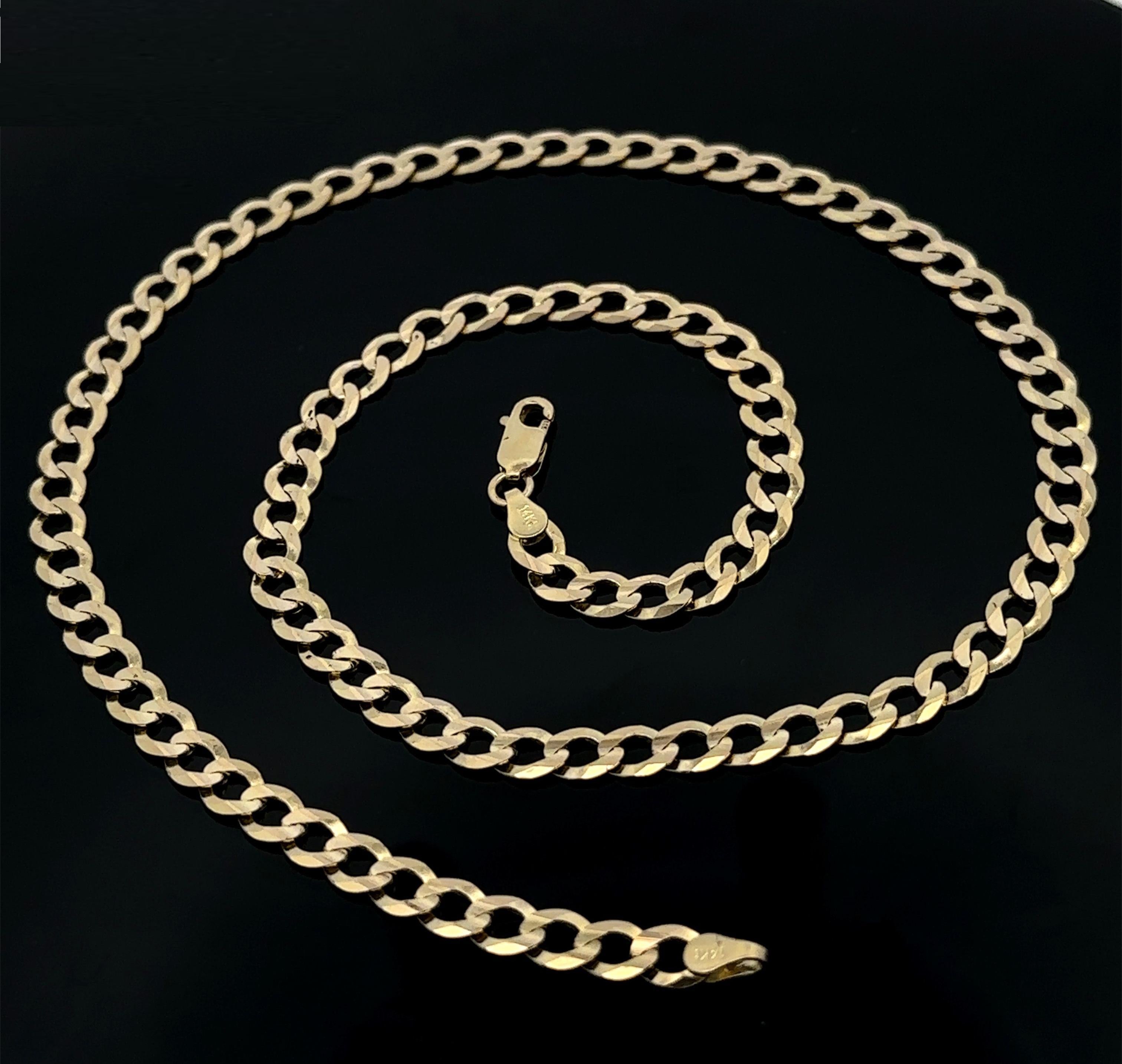 Collier classique pour hommes en or jaune 14k massif avec chaîne à maillons cubains de 20