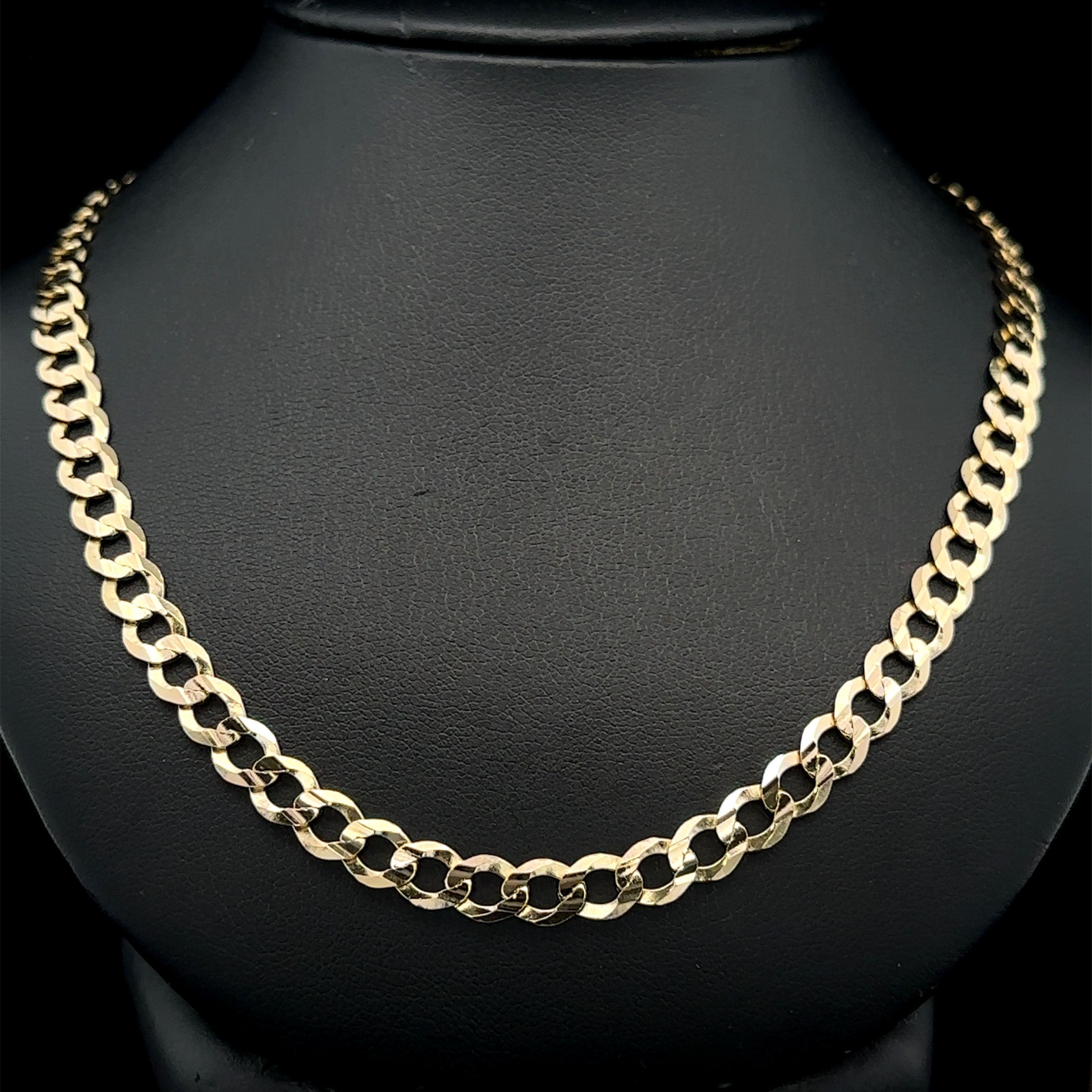 Collier classique pour hommes en or jaune 14k massif avec chaîne à maillons cubains de 20