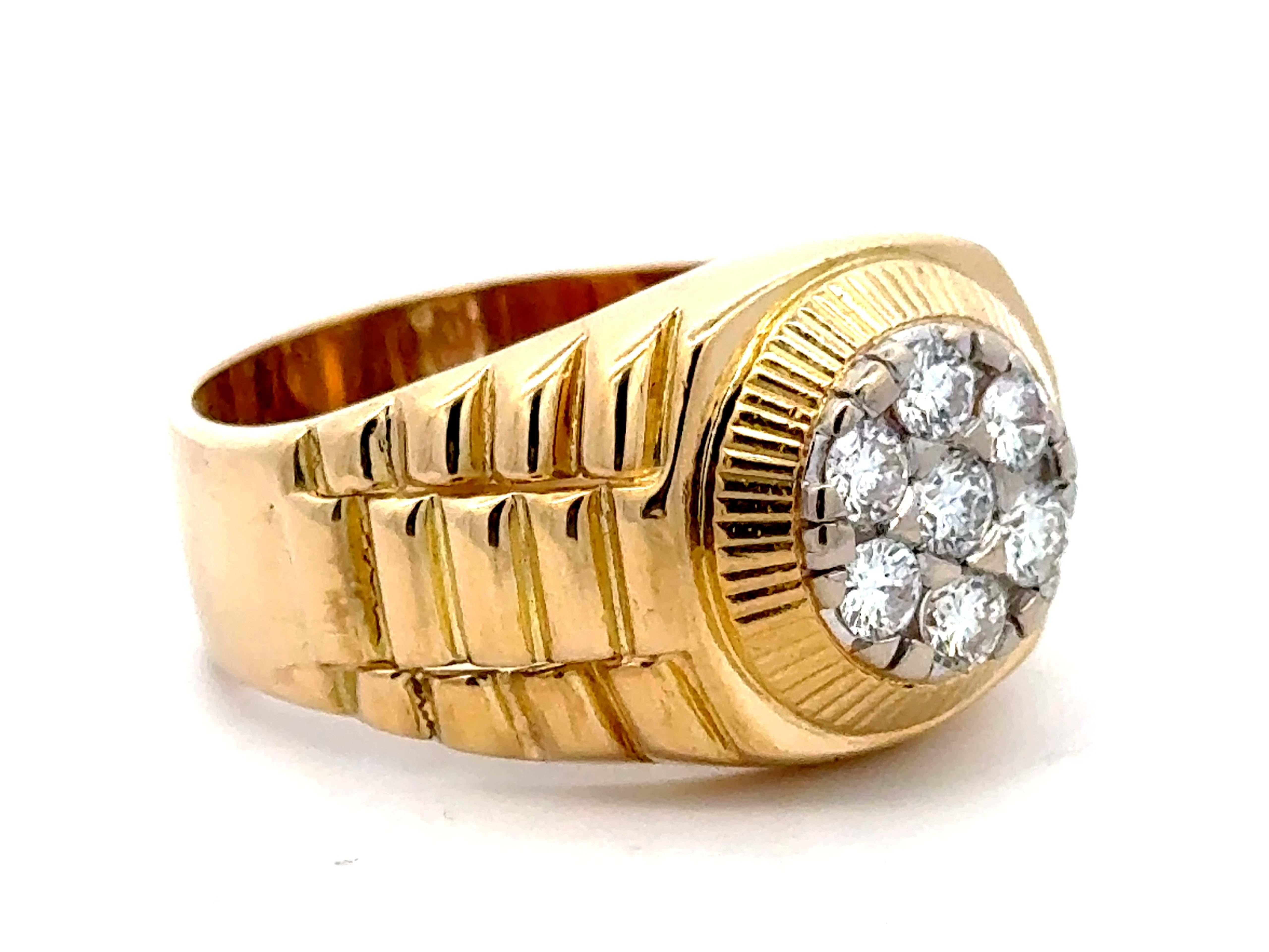 Mens Cluster Diamond Ring Rolex Hombros 18K Oro Amarillo Moderno