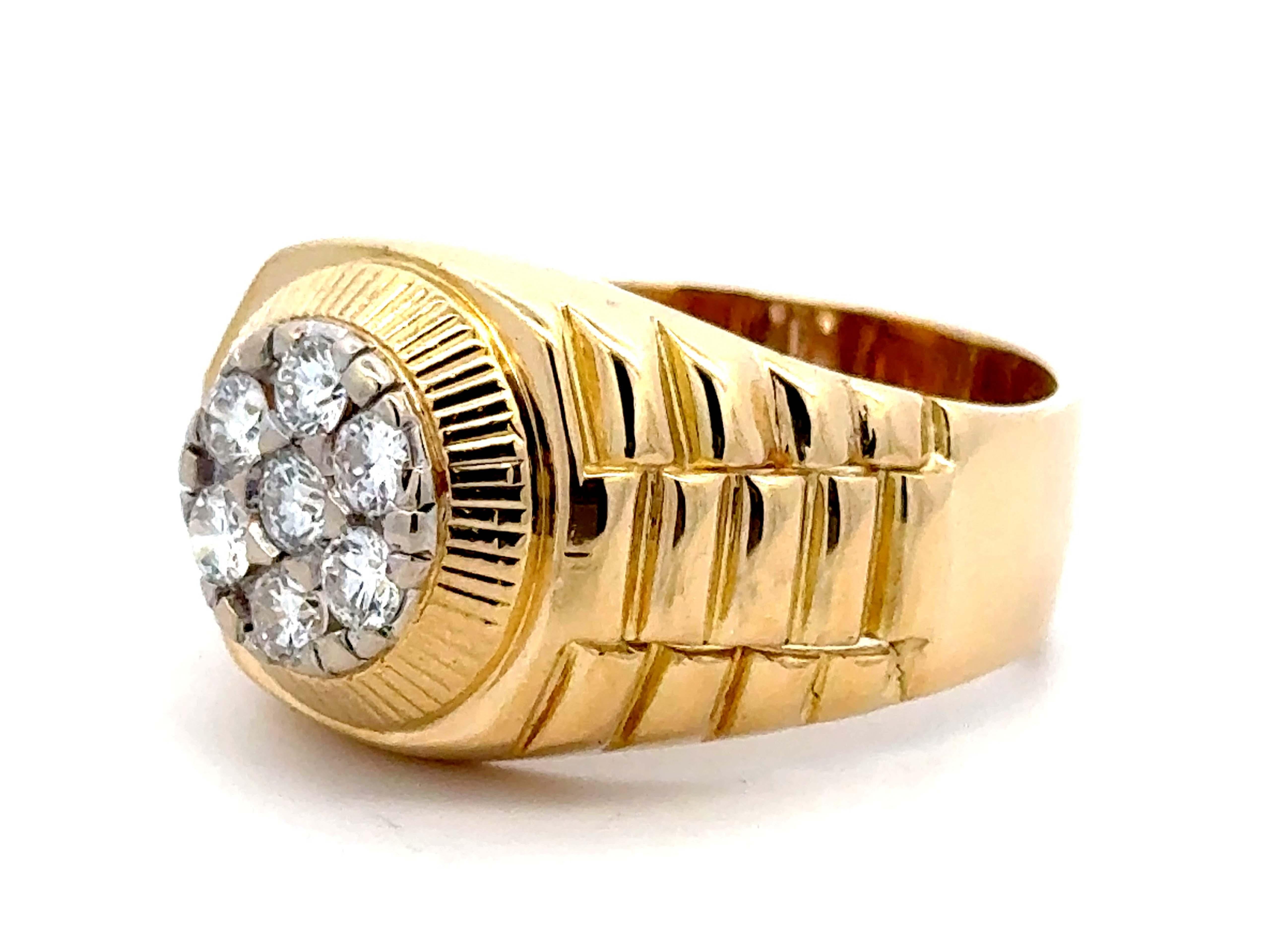 Mens Cluster Diamond Ring Rolex Hombros 18K Oro Amarillo Corte brillante