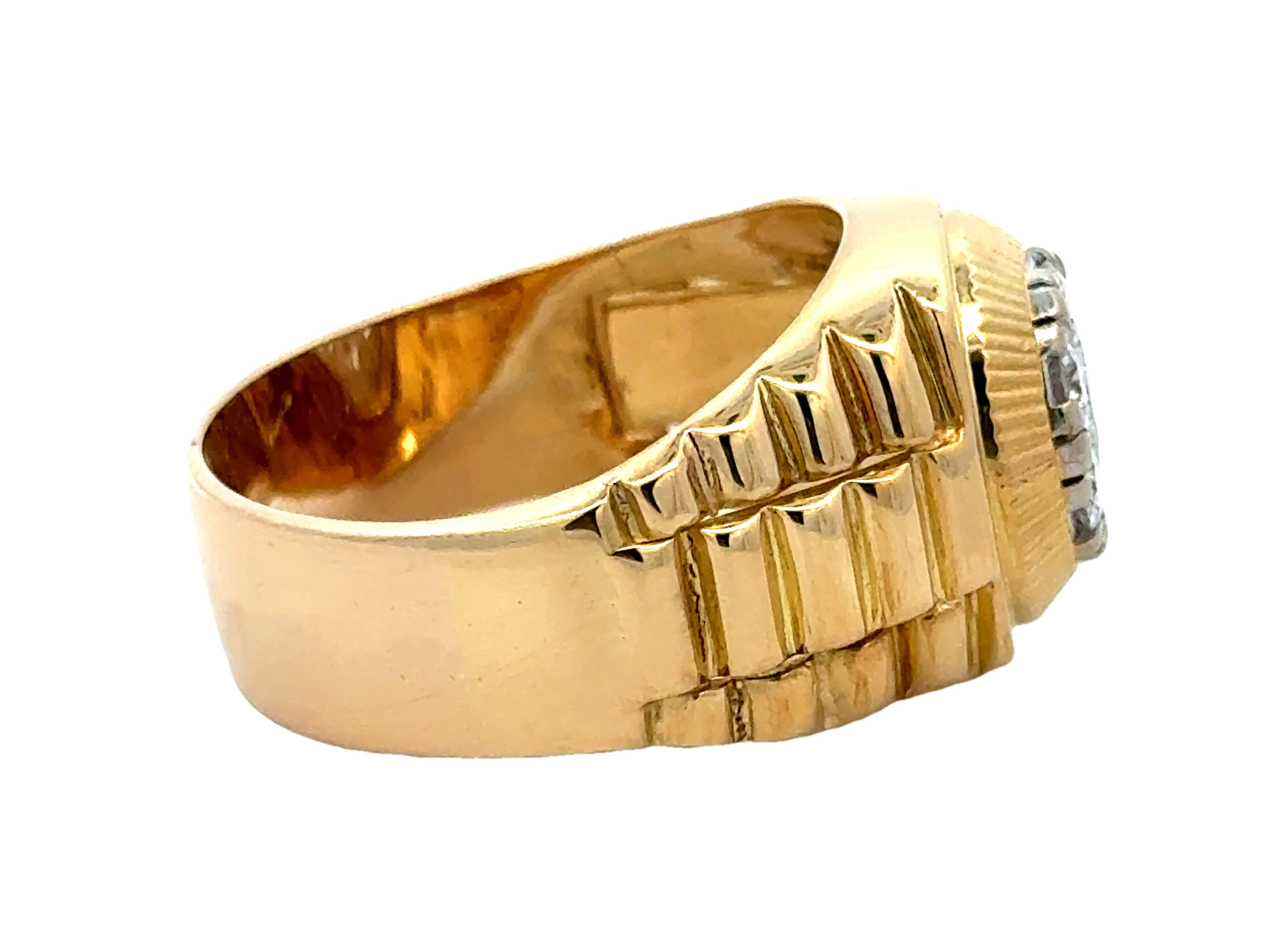 Mens Cluster Diamond Ring Rolex Hombros 18K Oro Amarillo en Excelente Estado en Honolulu, HI
