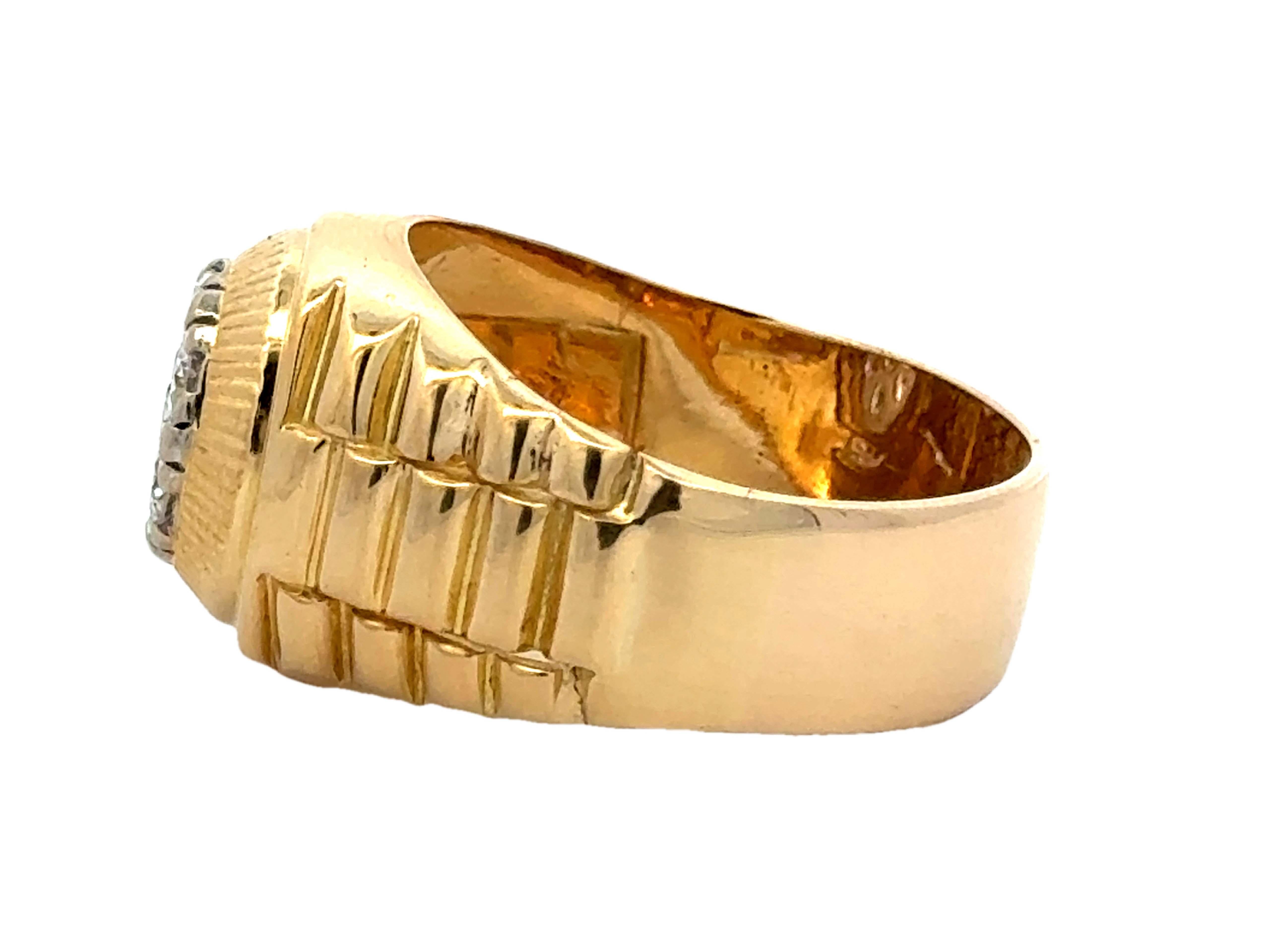 De los hombres Mens Cluster Diamond Ring Rolex Hombros 18K Oro Amarillo