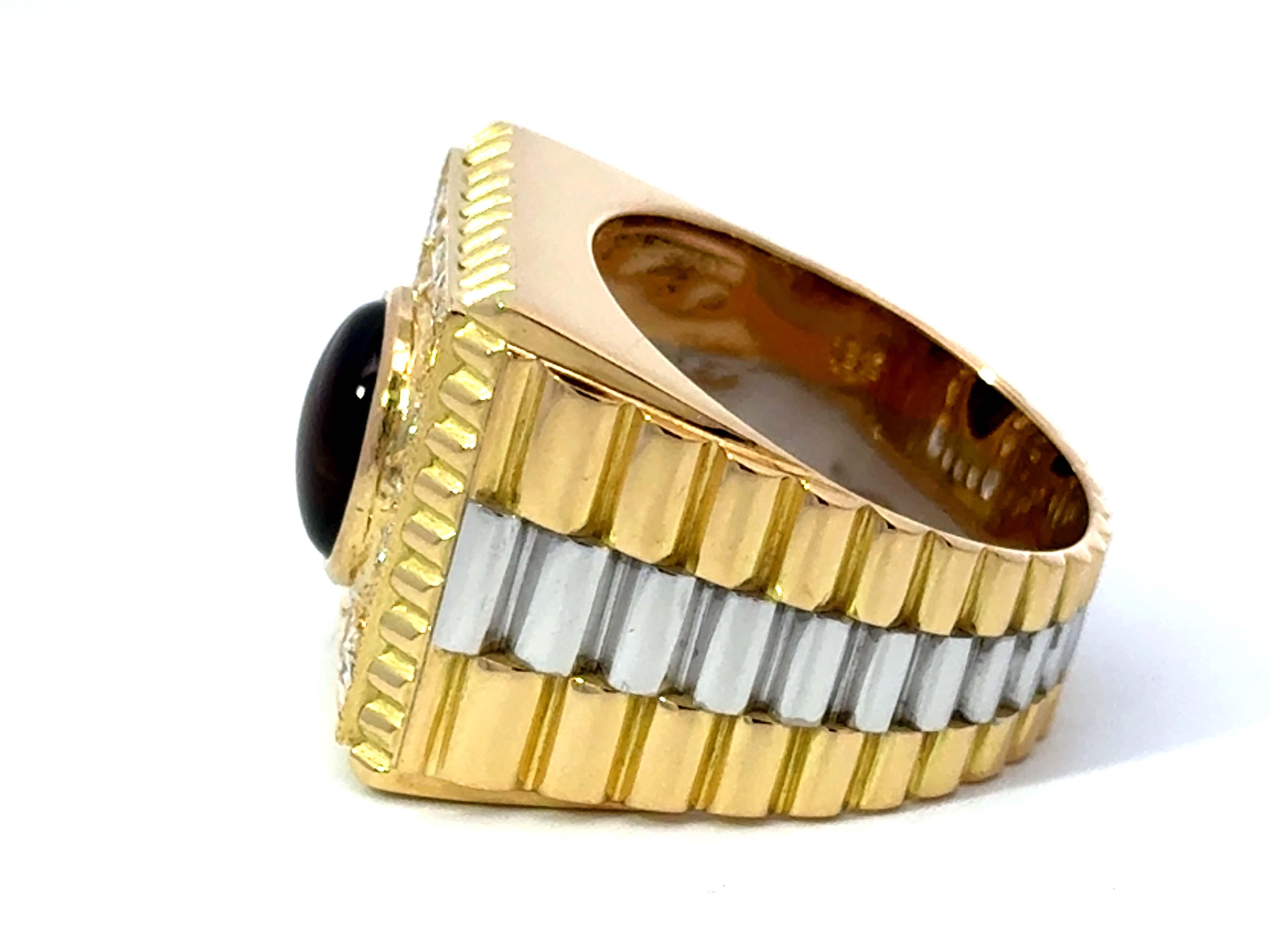 Mens Cluster Diamond Ring Rolex Shoulders 18K Yellow Gold For Sale 1