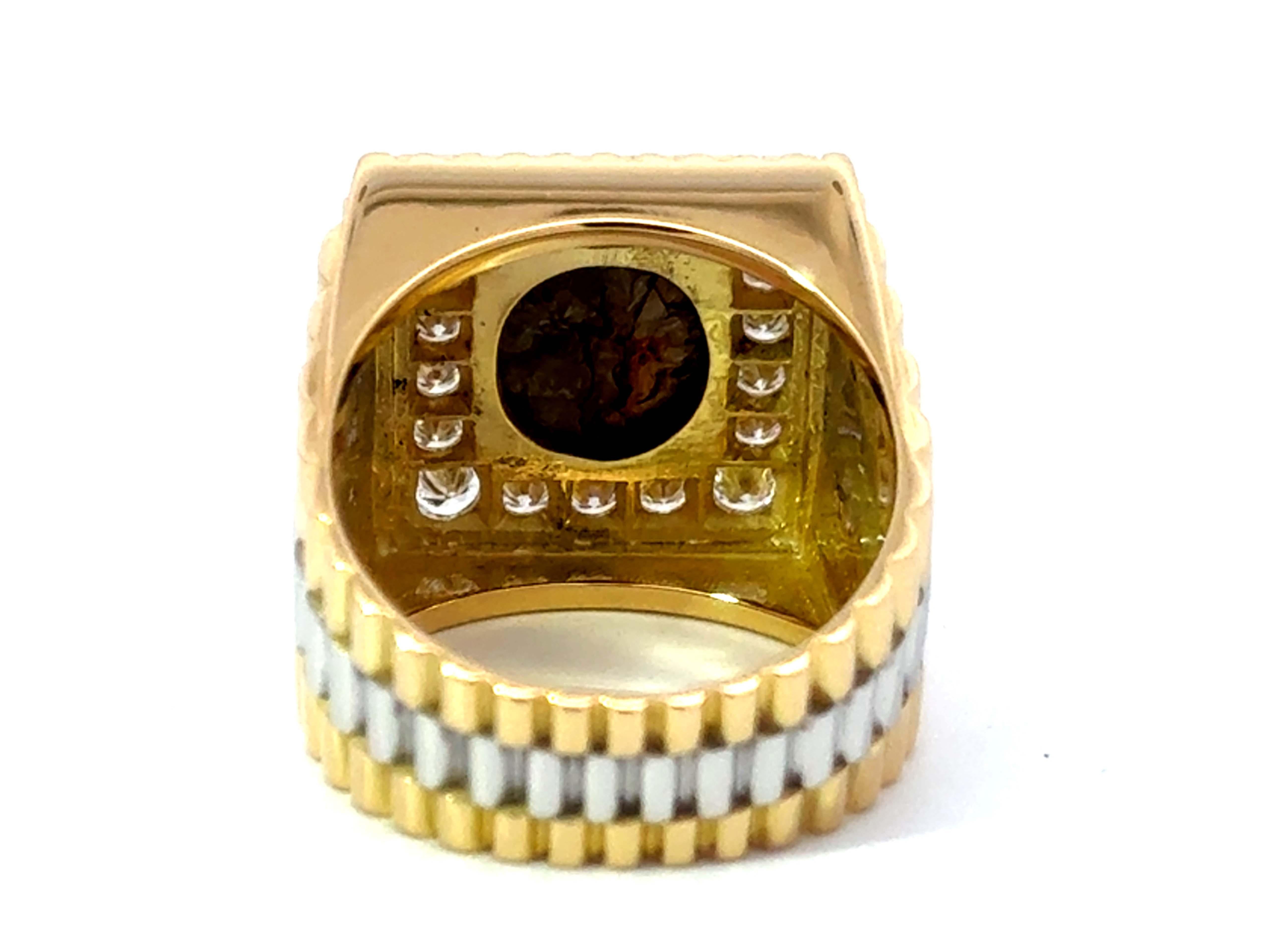 Mens Cluster Diamond Ring Rolex Shoulders 18K Yellow Gold For Sale 2
