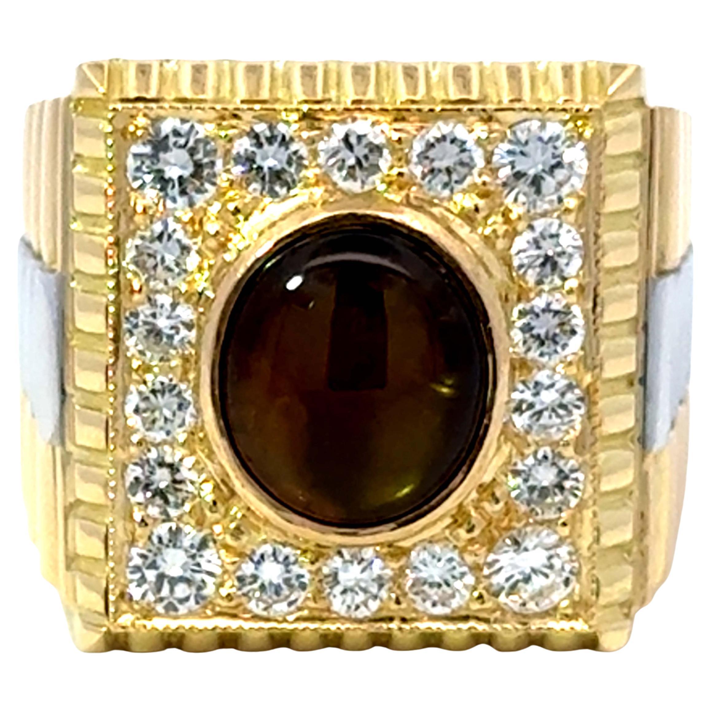 Mens Cluster Diamond Ring Rolex Shoulders 18K Yellow Gold For Sale