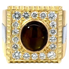 Mens Cluster Diamond Ring Rolex Shoulders 18K Yellow Gold
