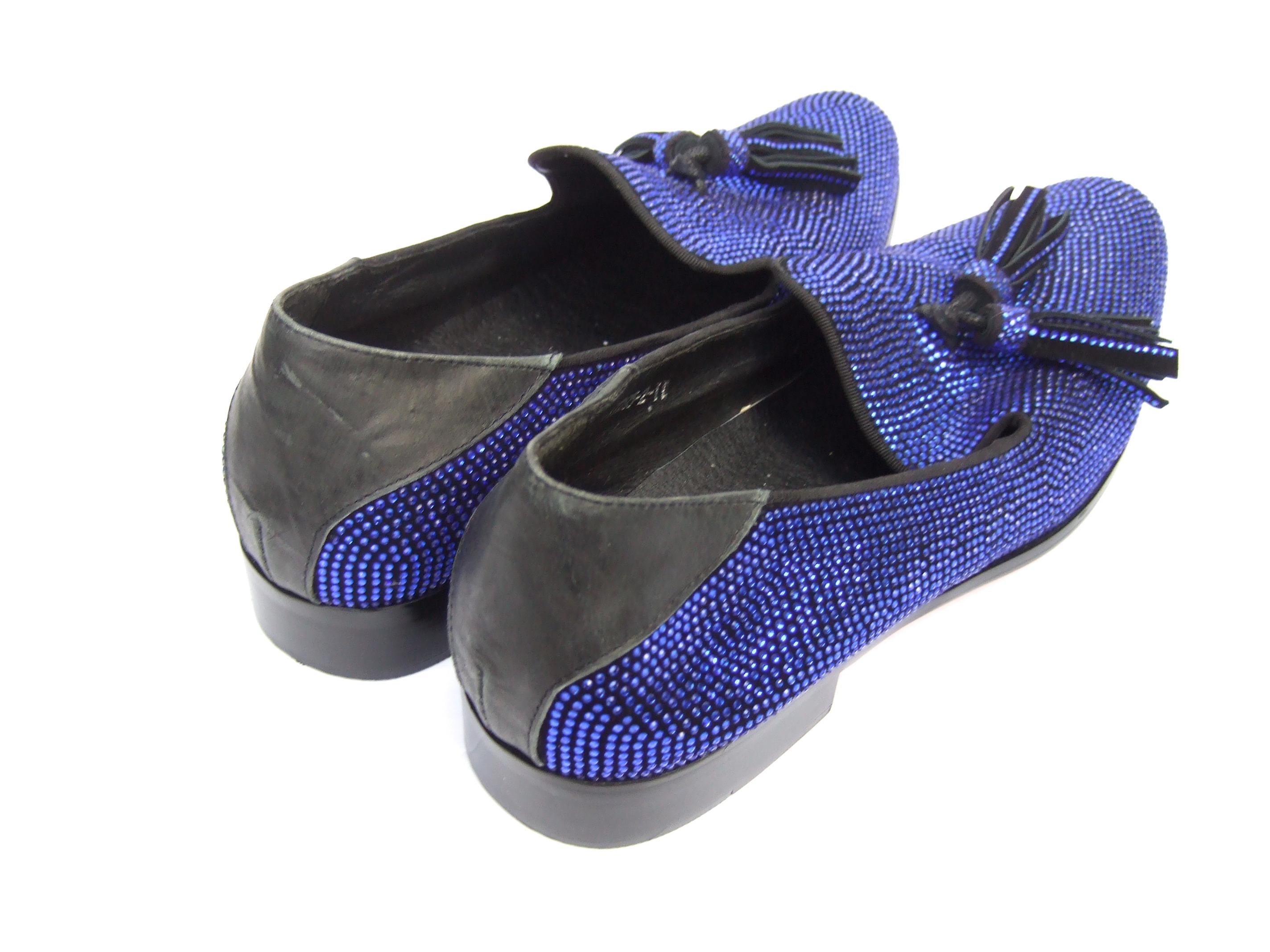Men's Cobalt Blue Jeweled Crystal Tassel Slipper Dress Shoes Size 11 21st c 4