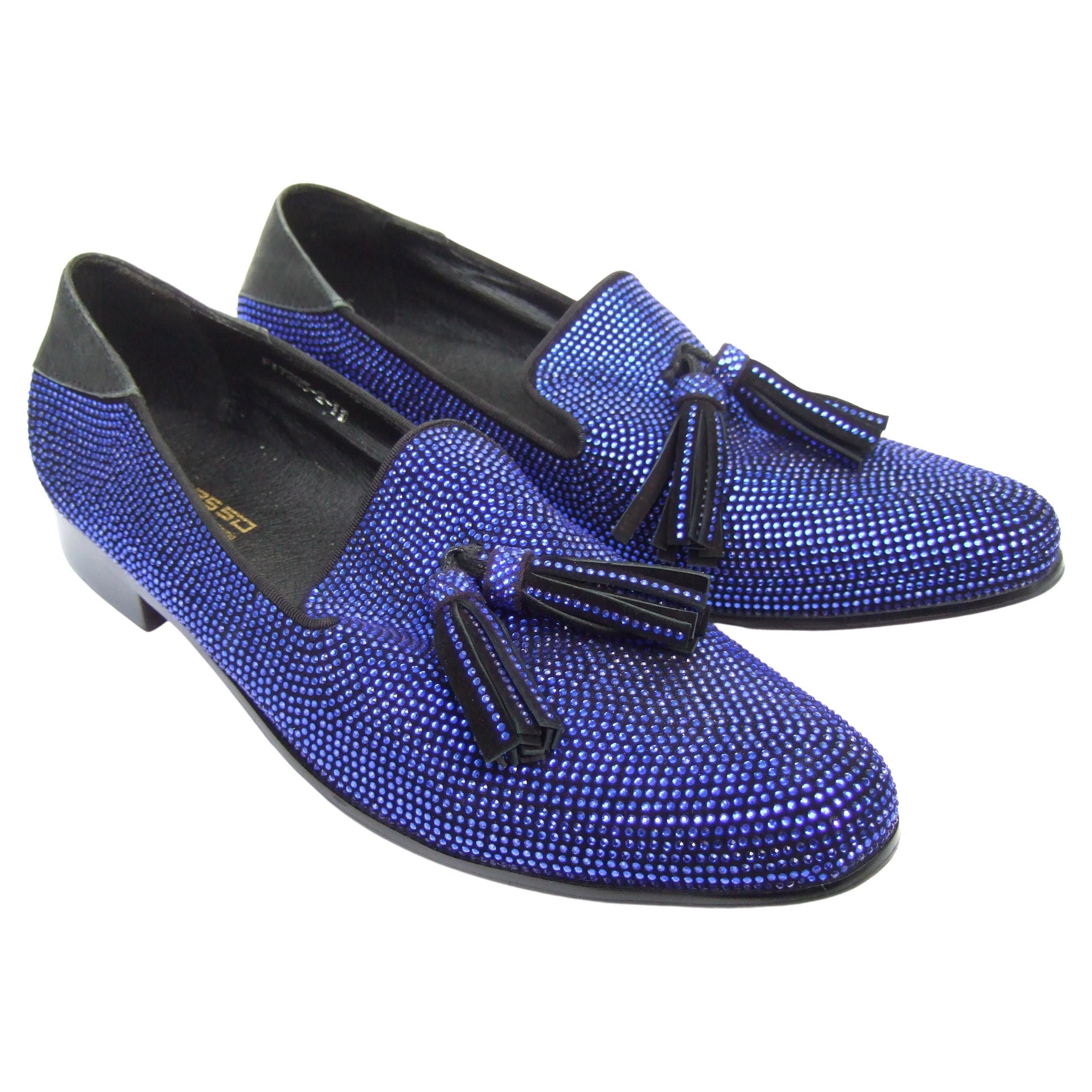 Men's Cobalt Blue Jeweled Crystal Tassel Slipper Dress Shoes Size 11 21st c 5