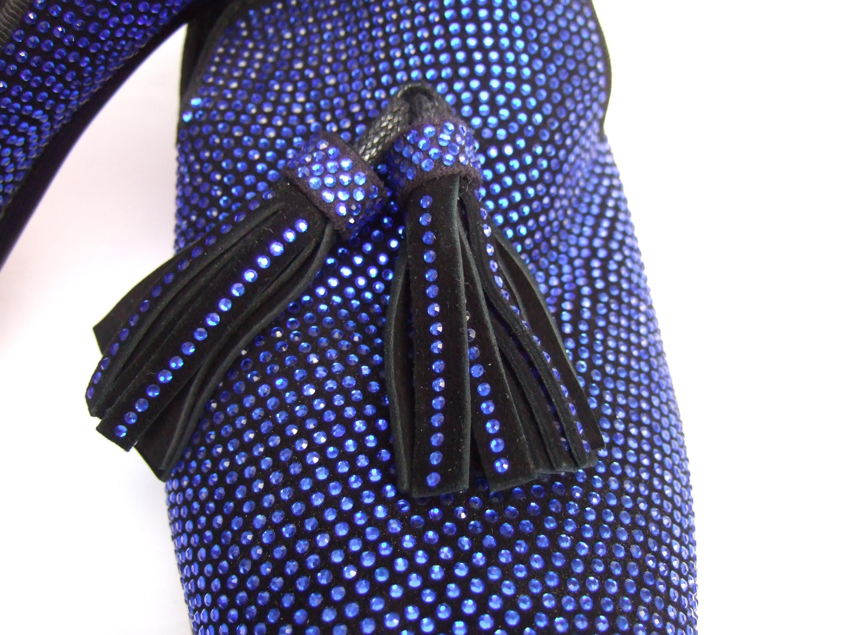 Men's Cobalt Blue Jeweled Crystal Tassel Slipper Dress Shoes Size 11 21st c 1