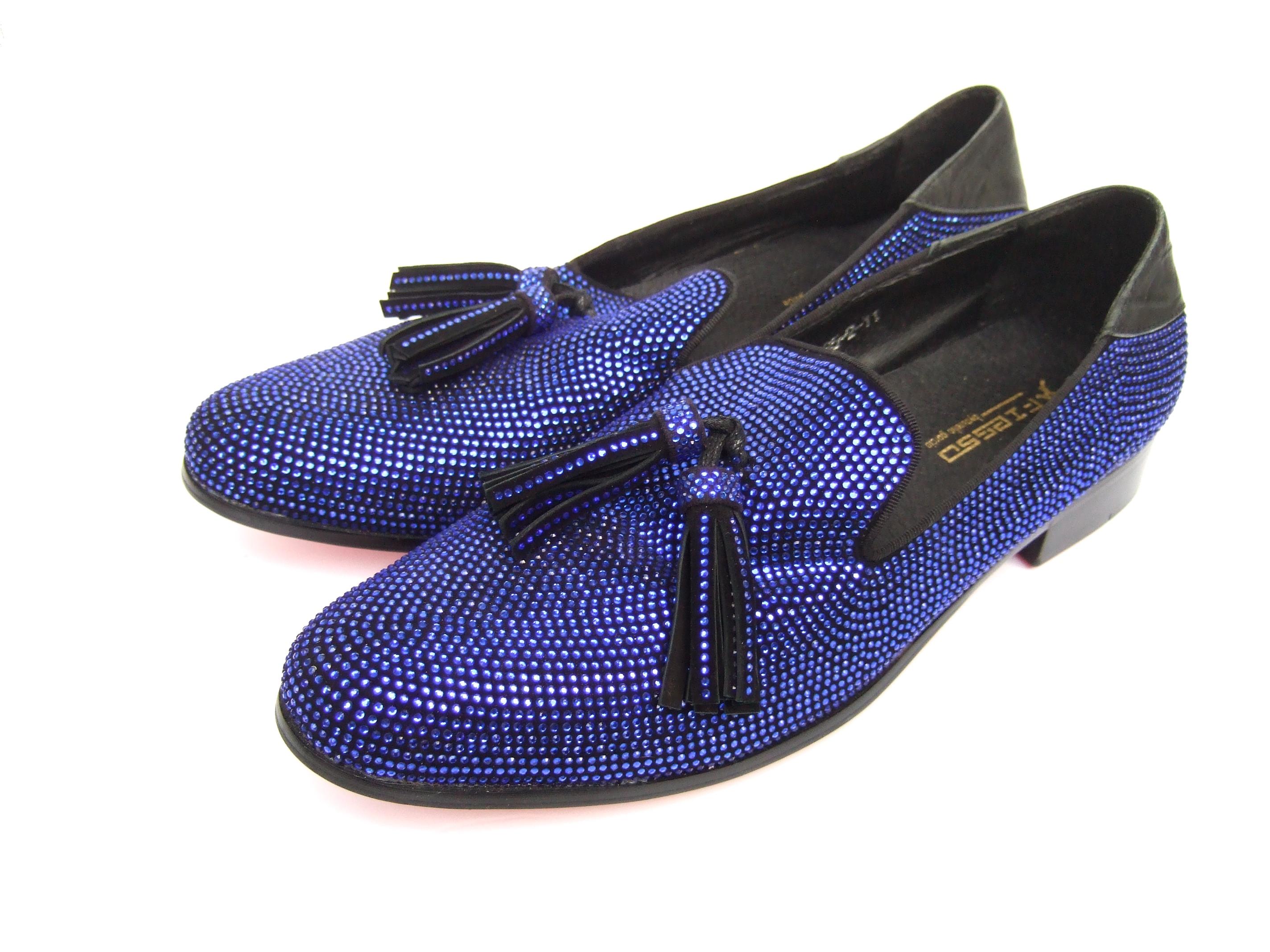 Men's Cobalt Blue Jeweled Crystal Tassel Slipper Dress Shoes Size 11 21st c 2