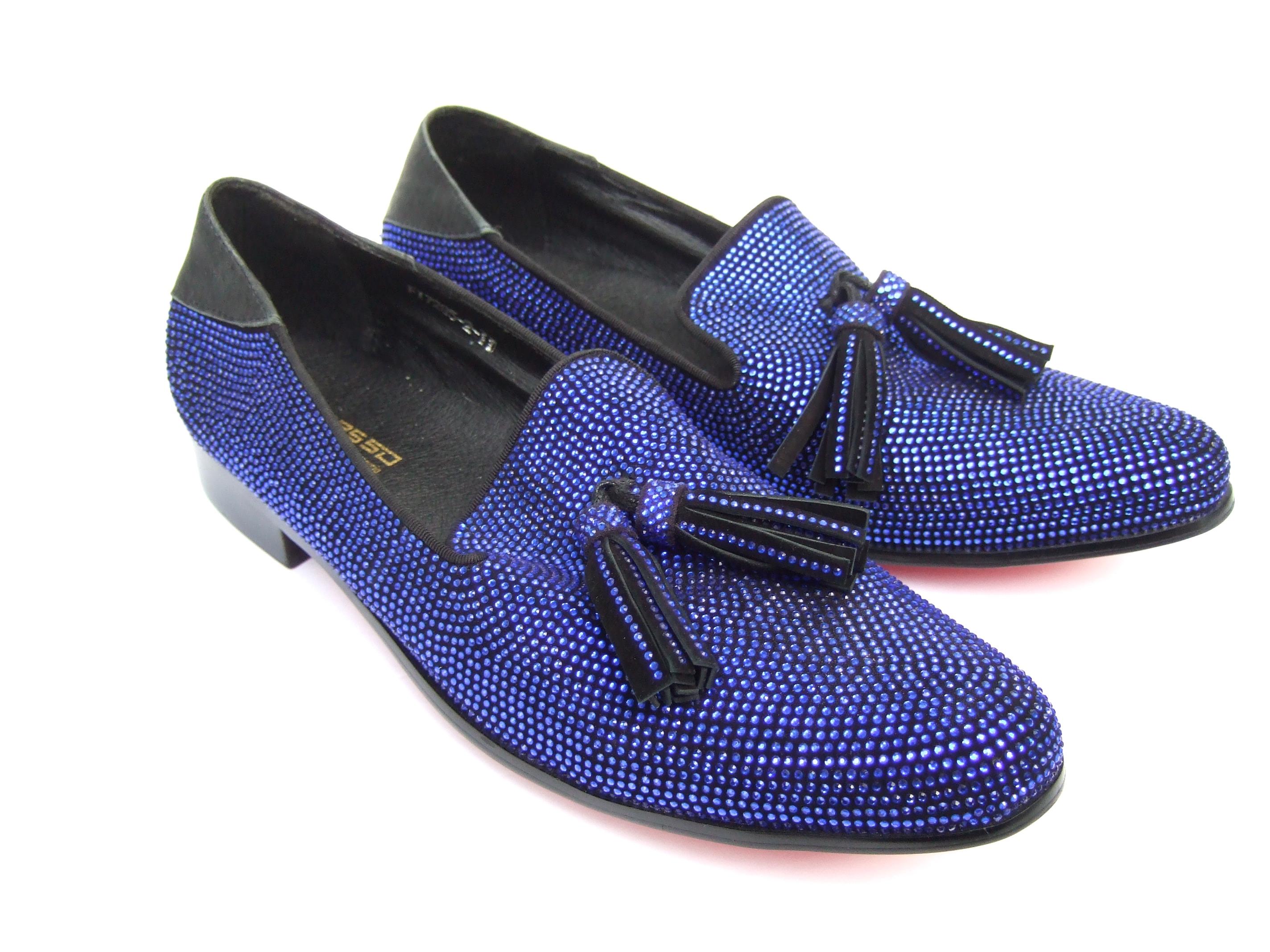 Men's Cobalt Blue Jeweled Crystal Tassel Slipper Dress Shoes Size 11 21st c 3