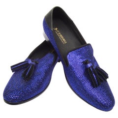 Men's Cobalt Blue Jeweled Crystal Tassel Slipper Dress Shoes Size 11 21st c