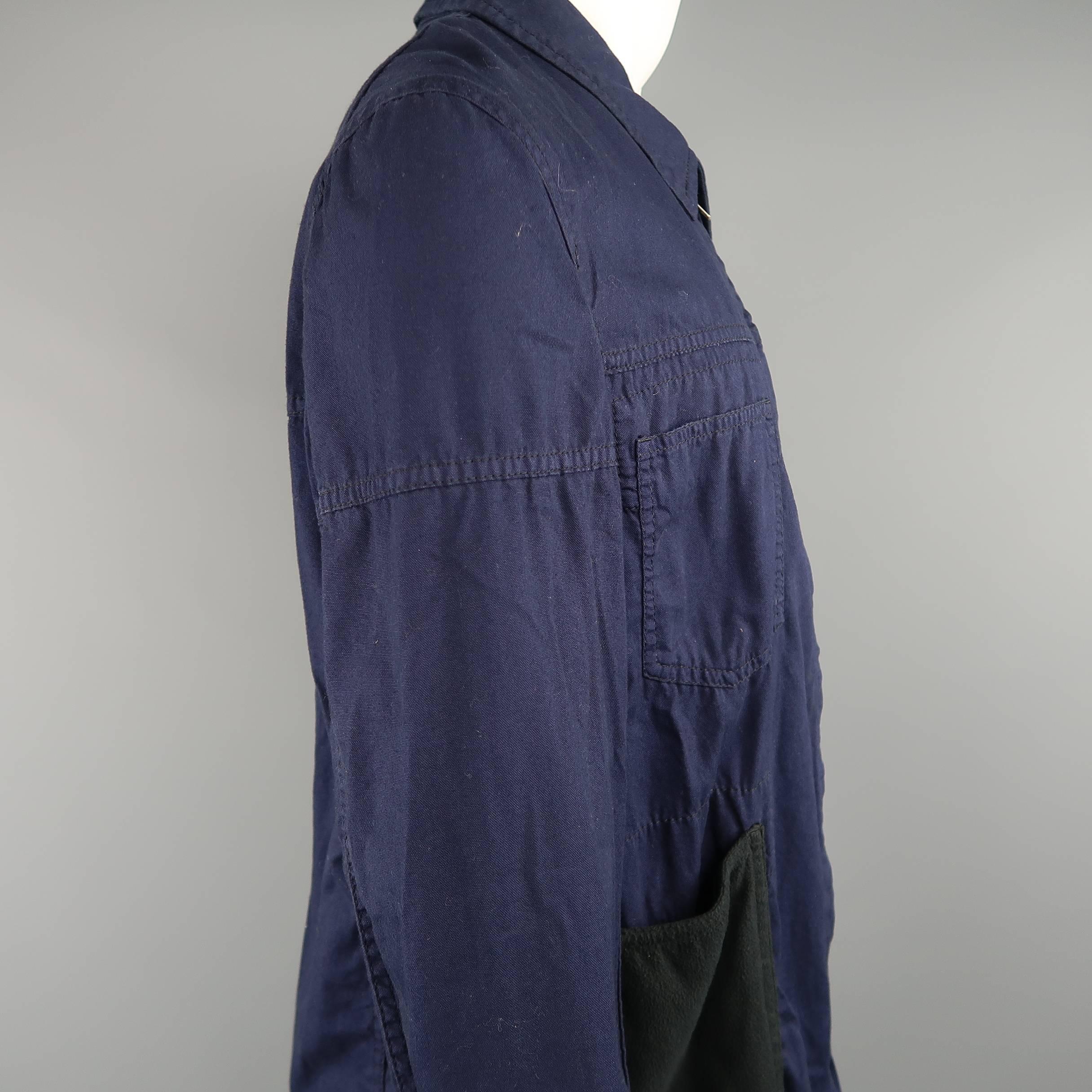 Purple Comme des Garçons Men's Black Navy Canvas Black Fleece Pocket Cotton Jacket
