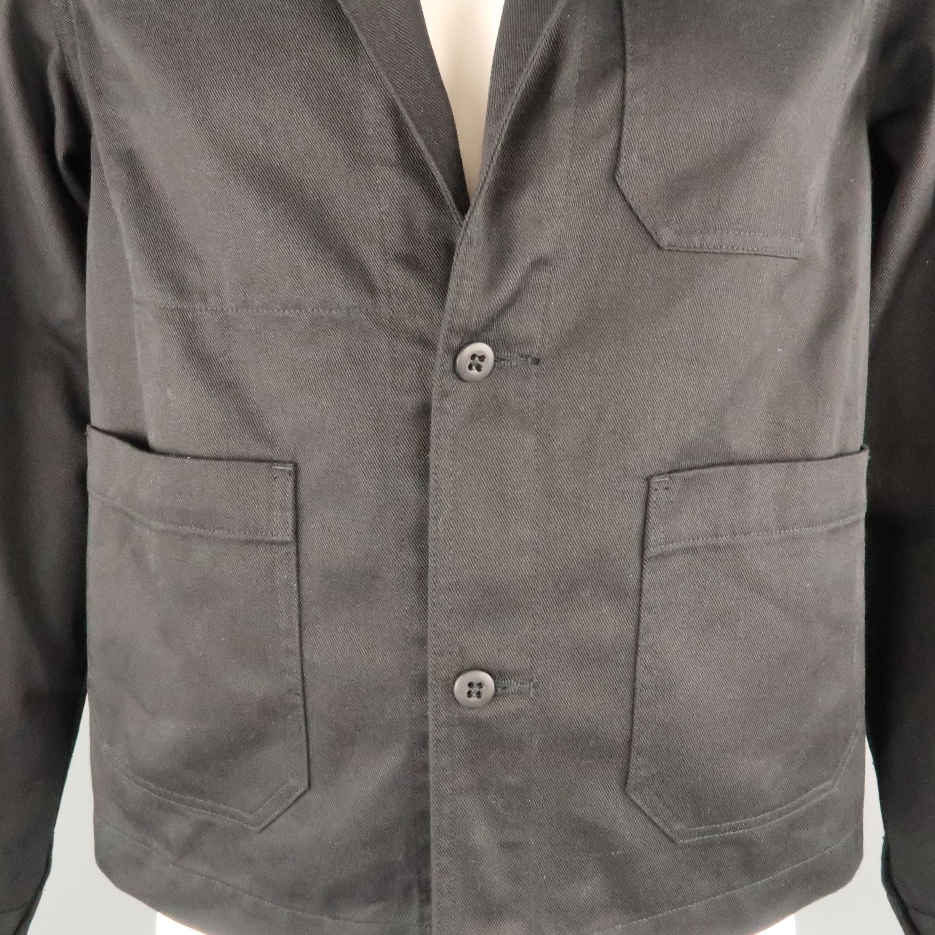 Men's COMME des GARCONS GANRYU L Black Cotton Patch Pockets Sport Coat In Excellent Condition In San Francisco, CA