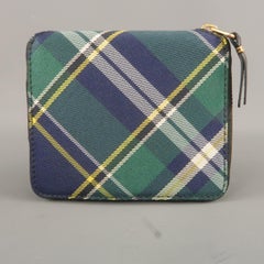 Men's COMME des GARCONS Green Navy & Yellow Plaid Zip Bifold Wallet