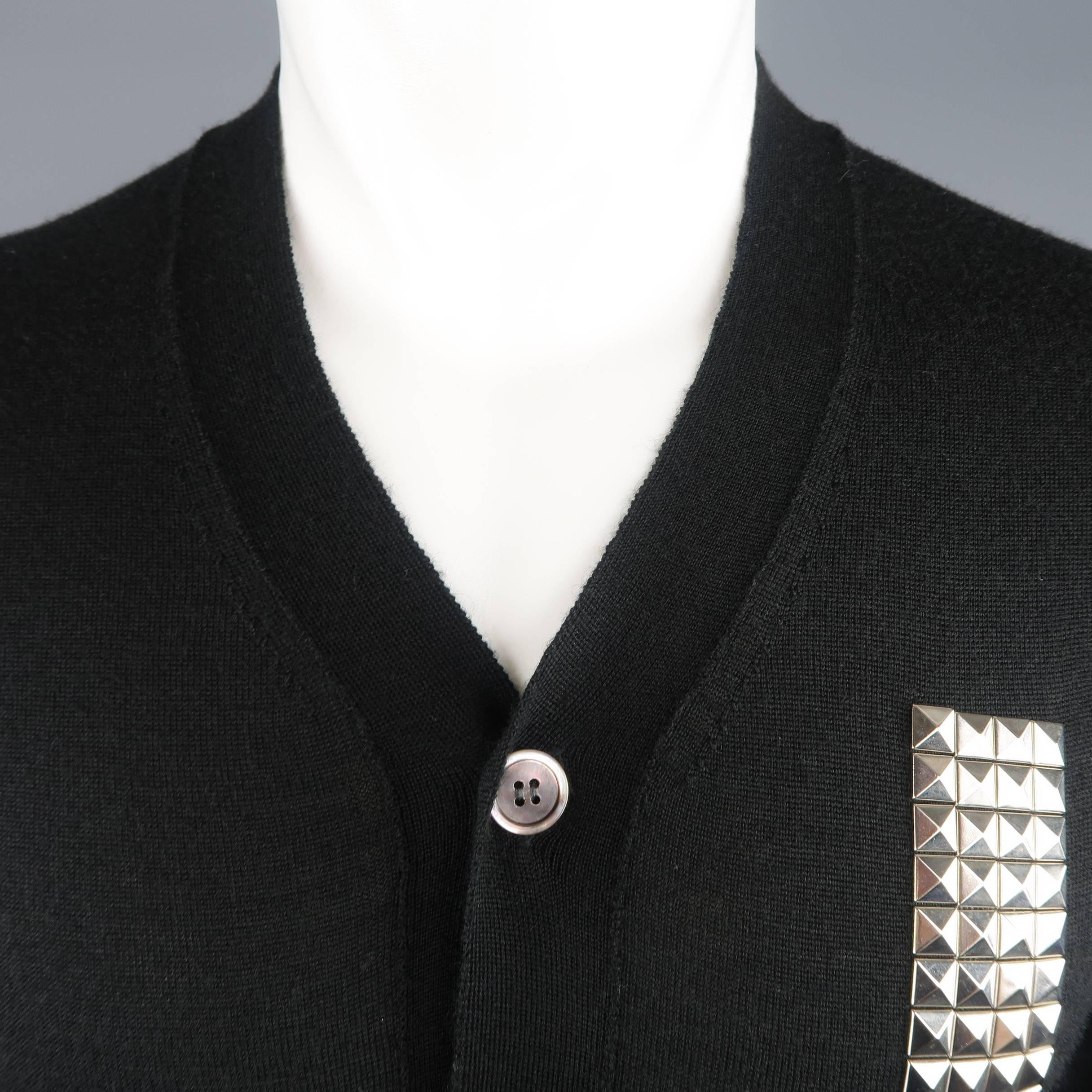 Men's COMME des GARCONS HOMME PLUS Size S Black Studded Wool Blend V Neck Cardig 1