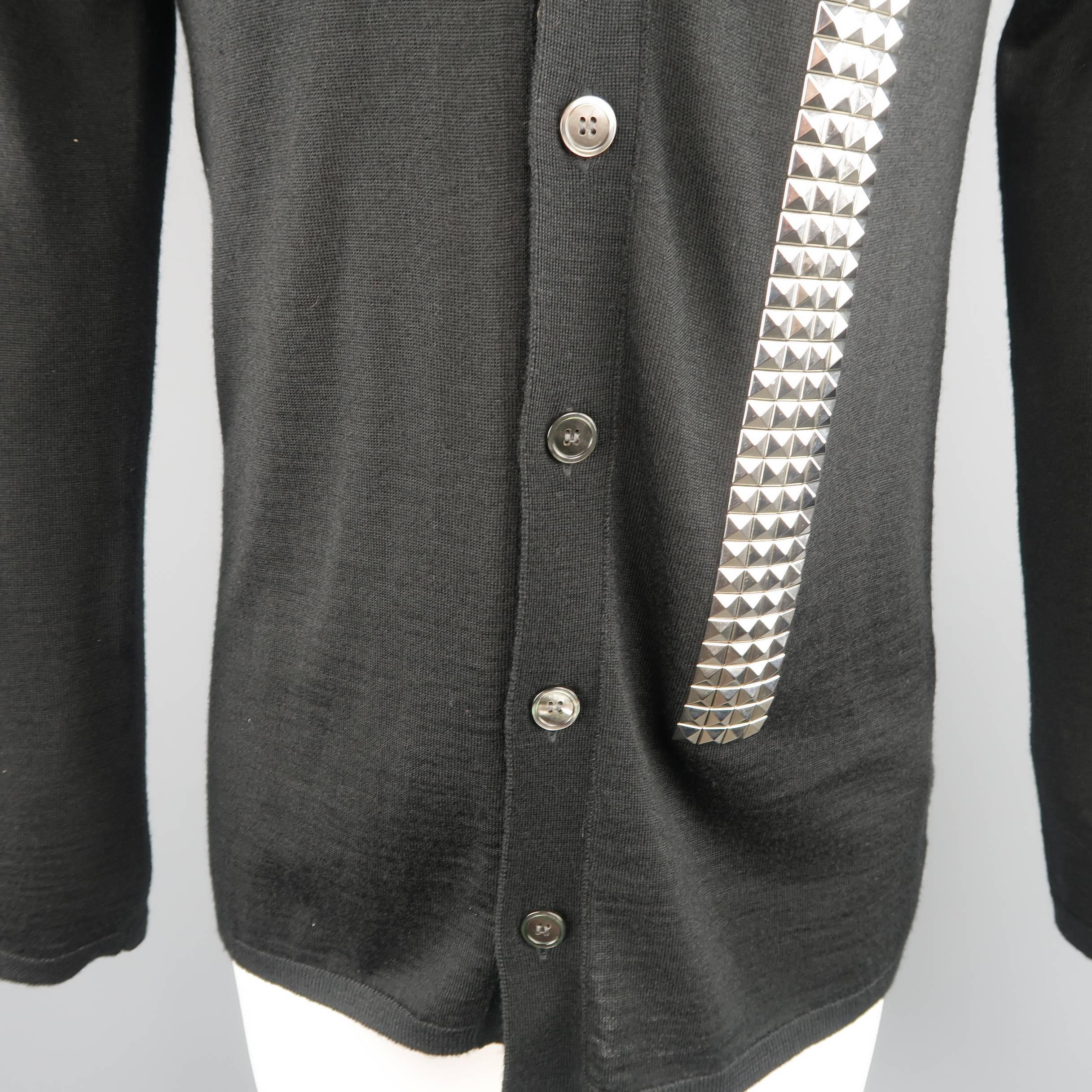 Men's COMME des GARCONS HOMME PLUS Size S Black Studded Wool Blend V Neck Cardig 2