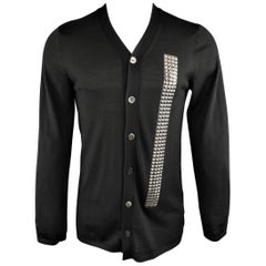 Men's COMME des GARCONS HOMME PLUS Size S Black Studded Wool Blend V Neck Cardig