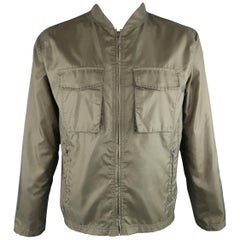 Men's COMME des GARCONS L Olive Green Nylon Mesh Lined Baseball Collar Bomber Ja